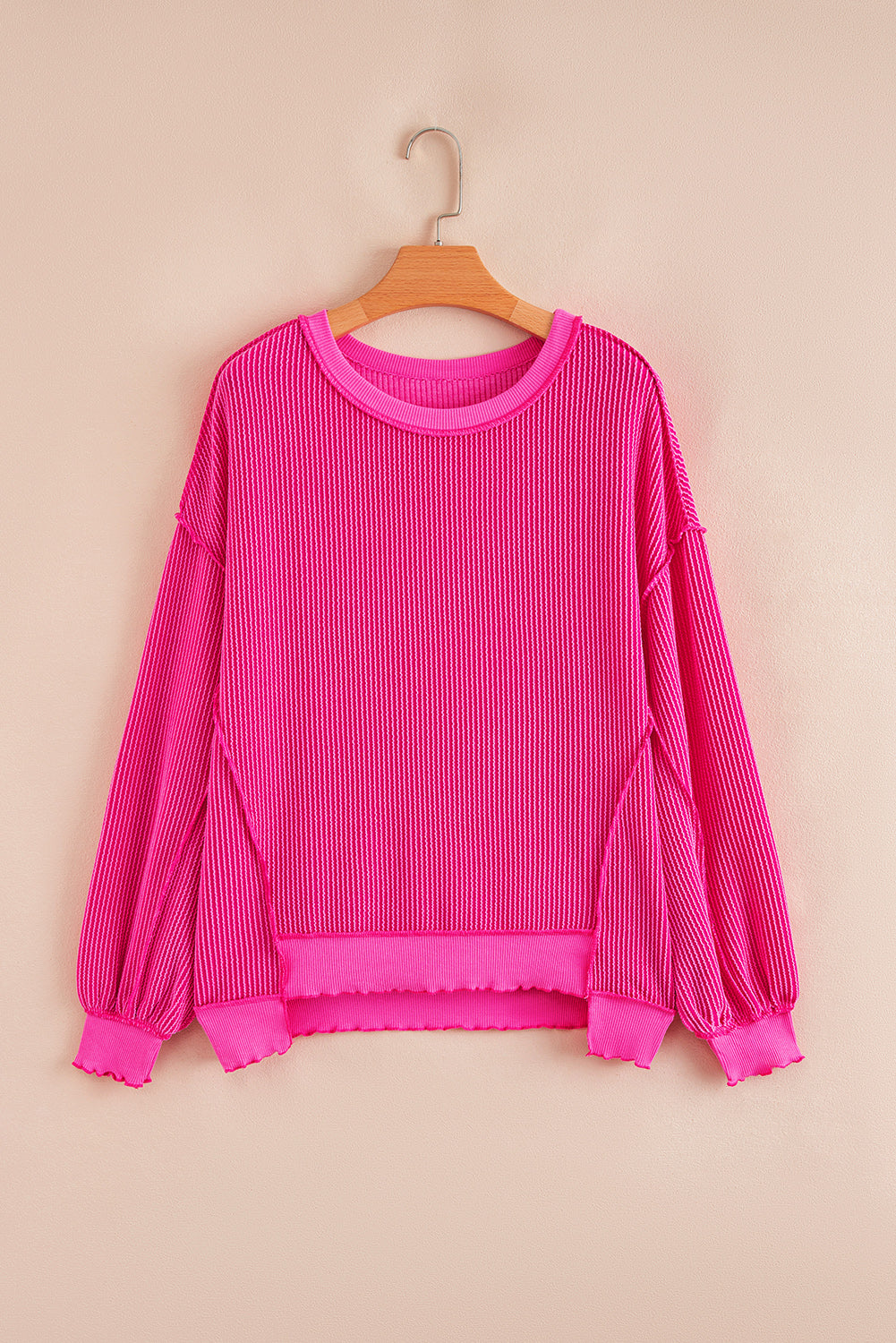Pink Twisted Rib Drop Shoulder Uneven Hem Knit Top Women S-XL