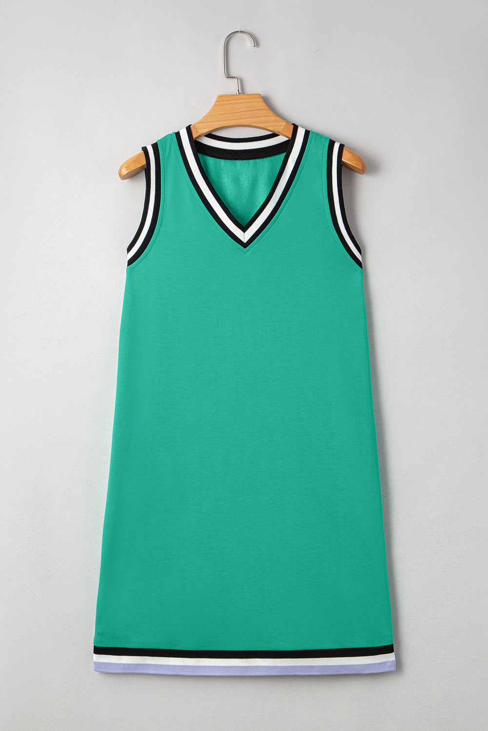 Contrast Stripe Trim V-Neck Sleeveless Shift Mini Dress in Mint Green