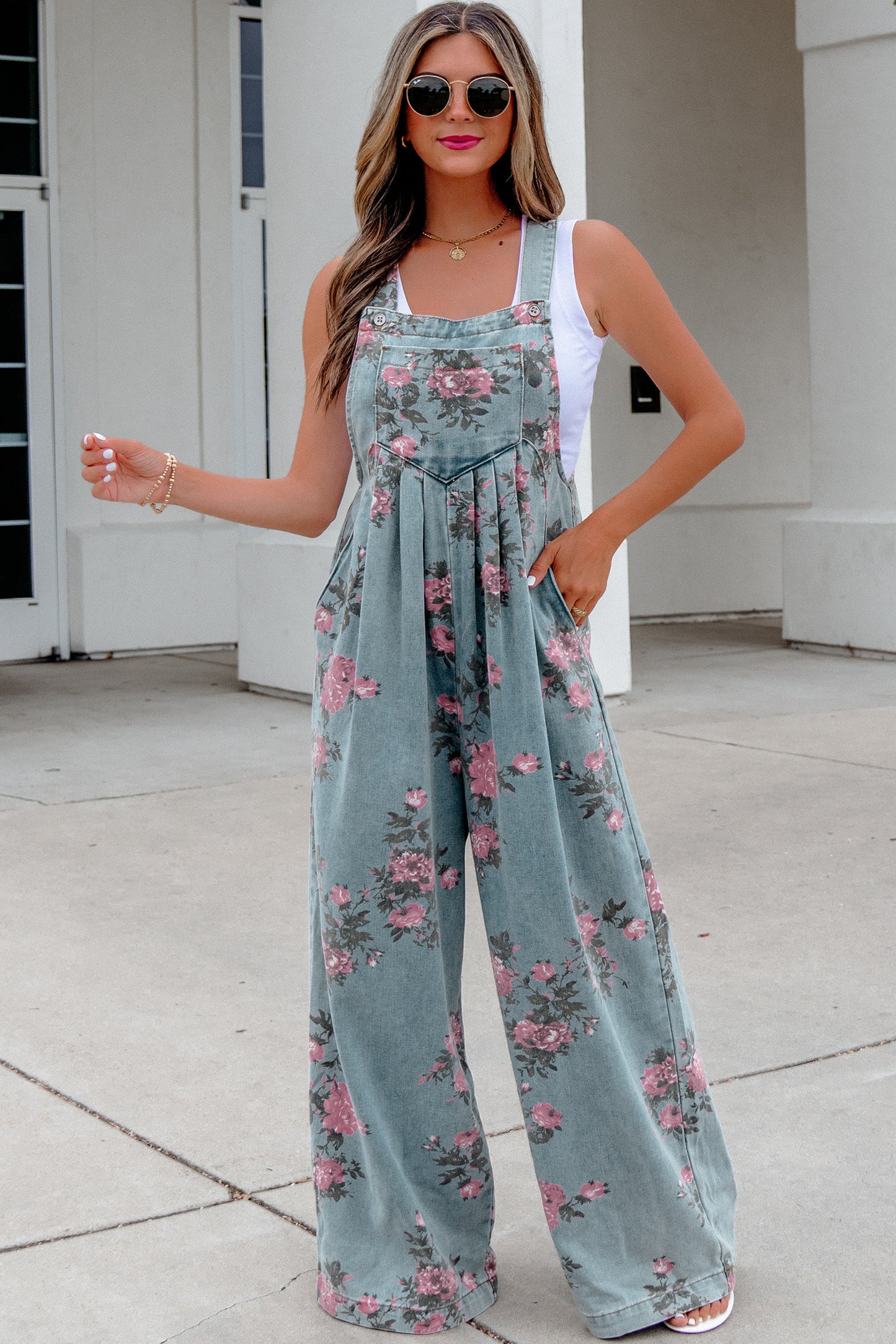 Floral Denim Wide Leg Jumpsuit Women S–XL