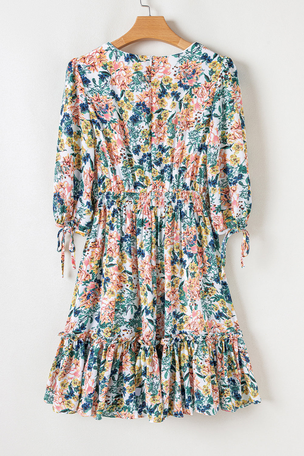 Floral 3/4 Sleeve V-Neck High Waist Ruffled Dress – Sky Blue Women S–XL