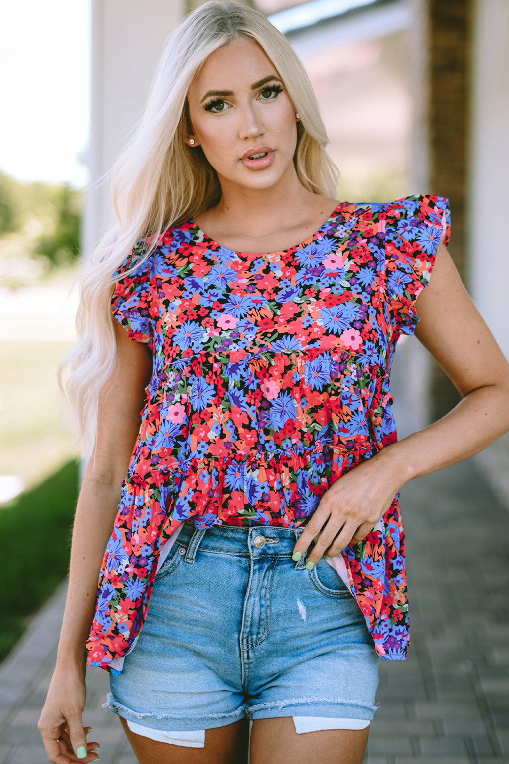 Floral Print Tiered Ruffle Babydoll Top – Multicolor Women S–XL