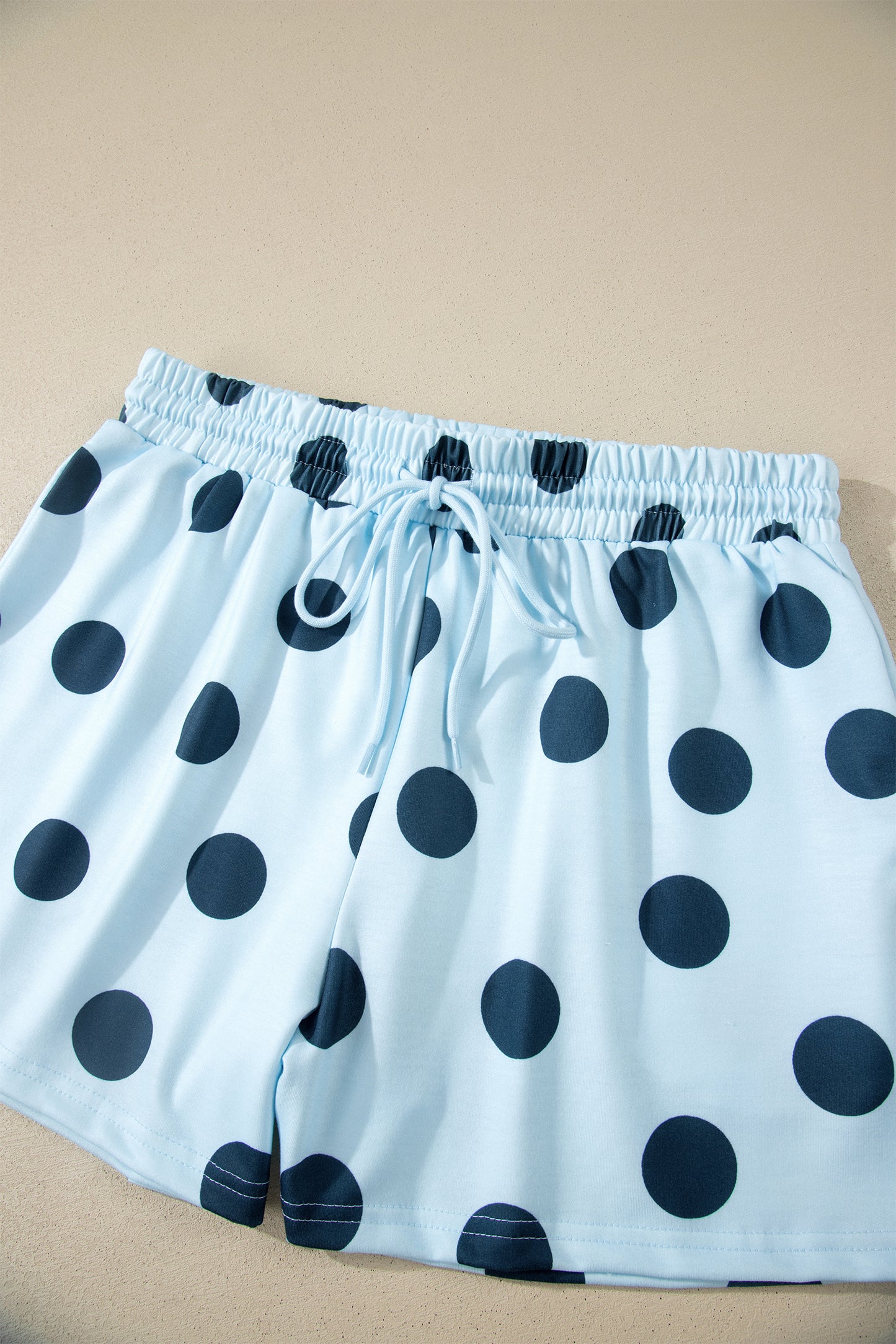 Polka Dot Drop Shoulder Tee & Drawstring Shorts Set