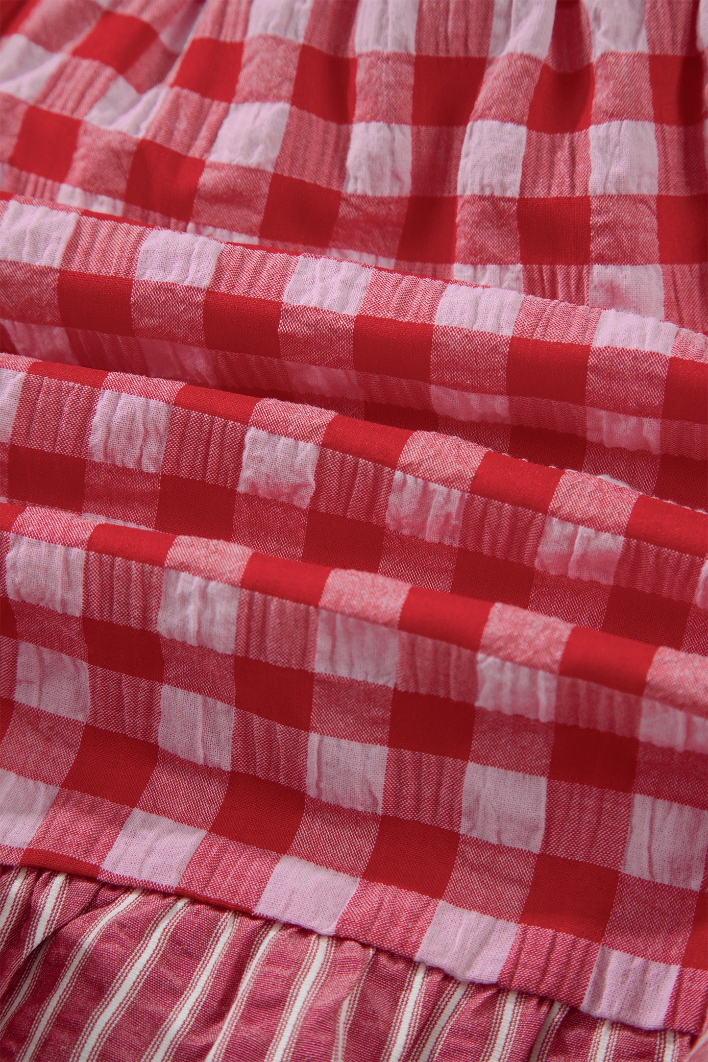Plaid Print Ruffle Shorts with Striped Detail & Lace Tie | Women S–XL