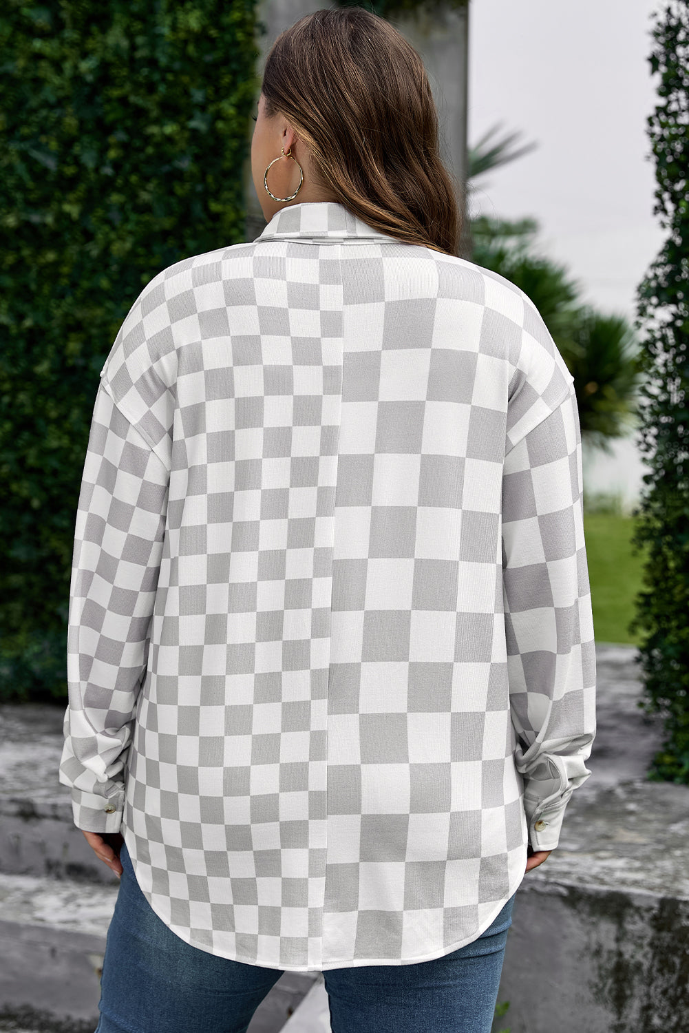 Checkered Button-Down Western Jacket | Plus Size | Khaki | 1X–4X