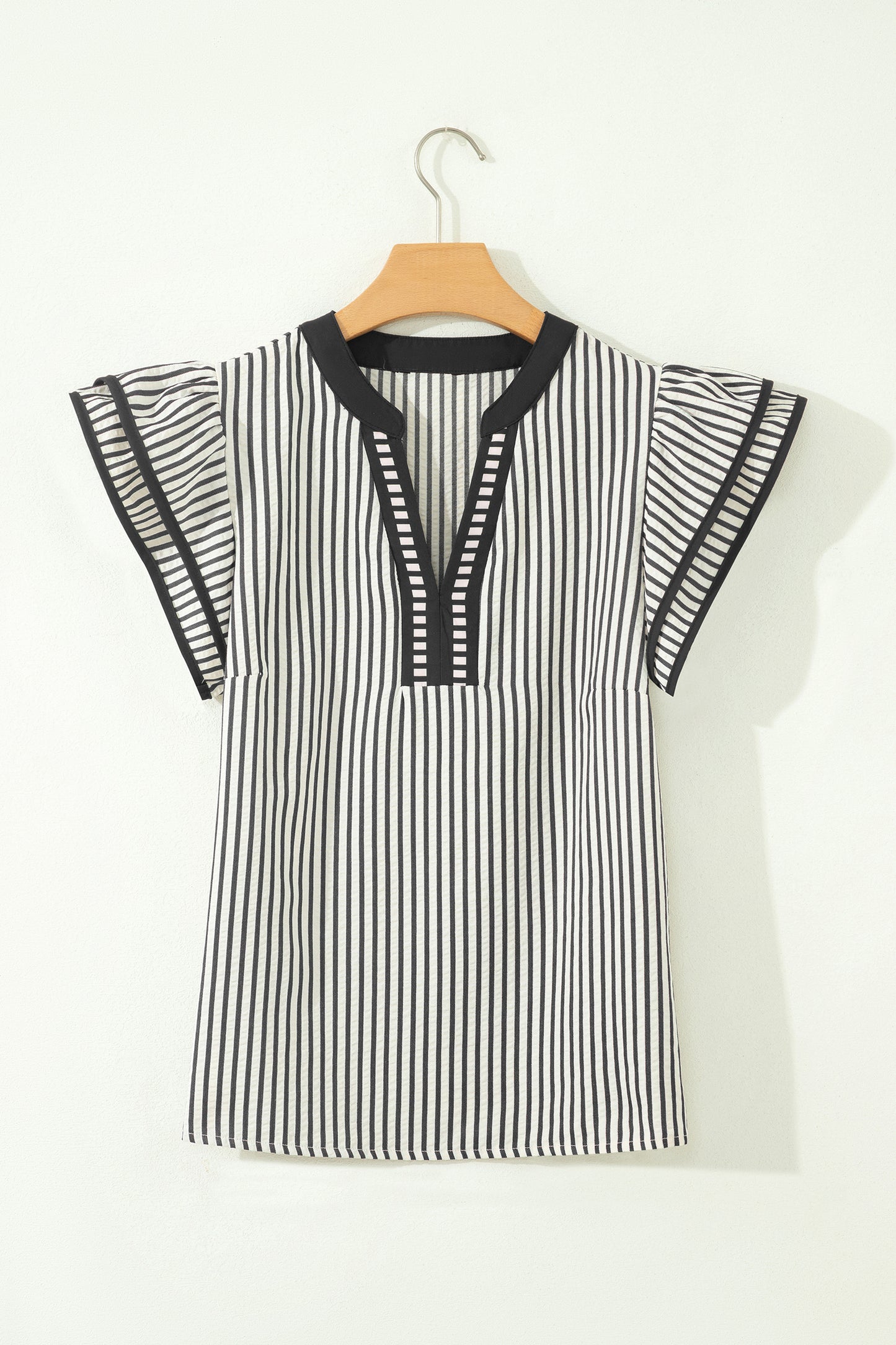 Striped Ruffle Sleeve V-Neck Blouse – Women S–XL