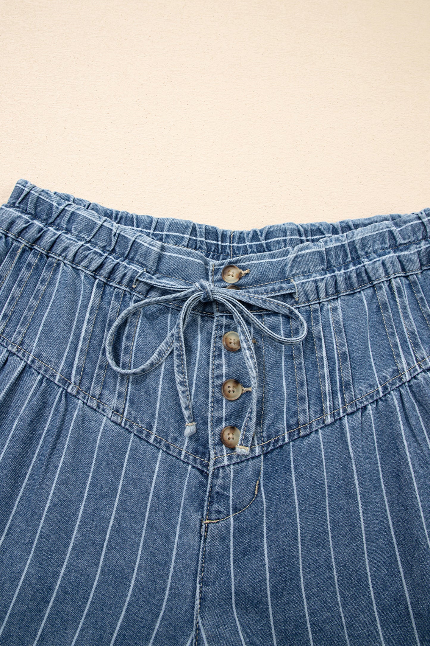 Blue Stripe Button Detail Drawstring Wide Leg Jeans – Women Sizes 4–16