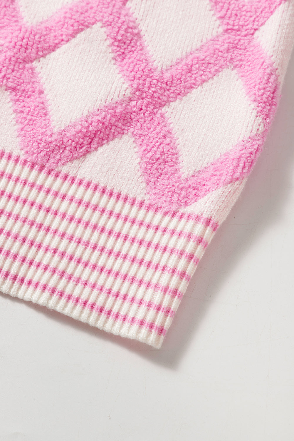 Pink Rhombus Pattern Knit Open Front Pocketed Cardigan