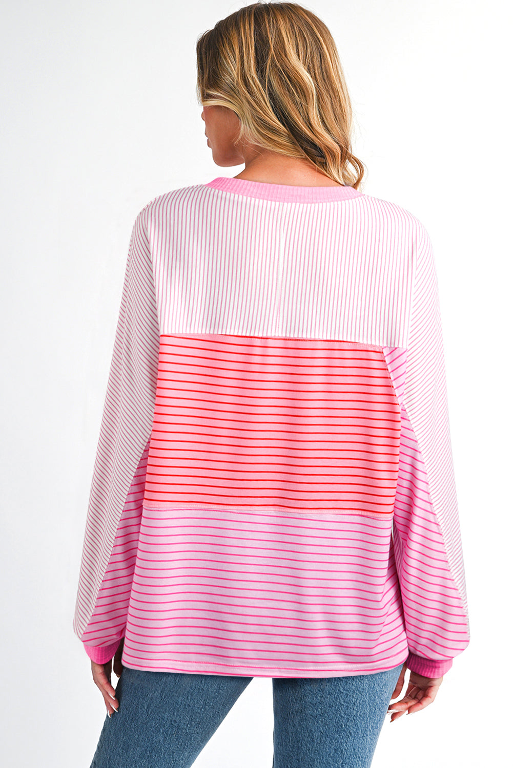 Pink Colorblock Stripe Long Sleeve Top Women S–XL