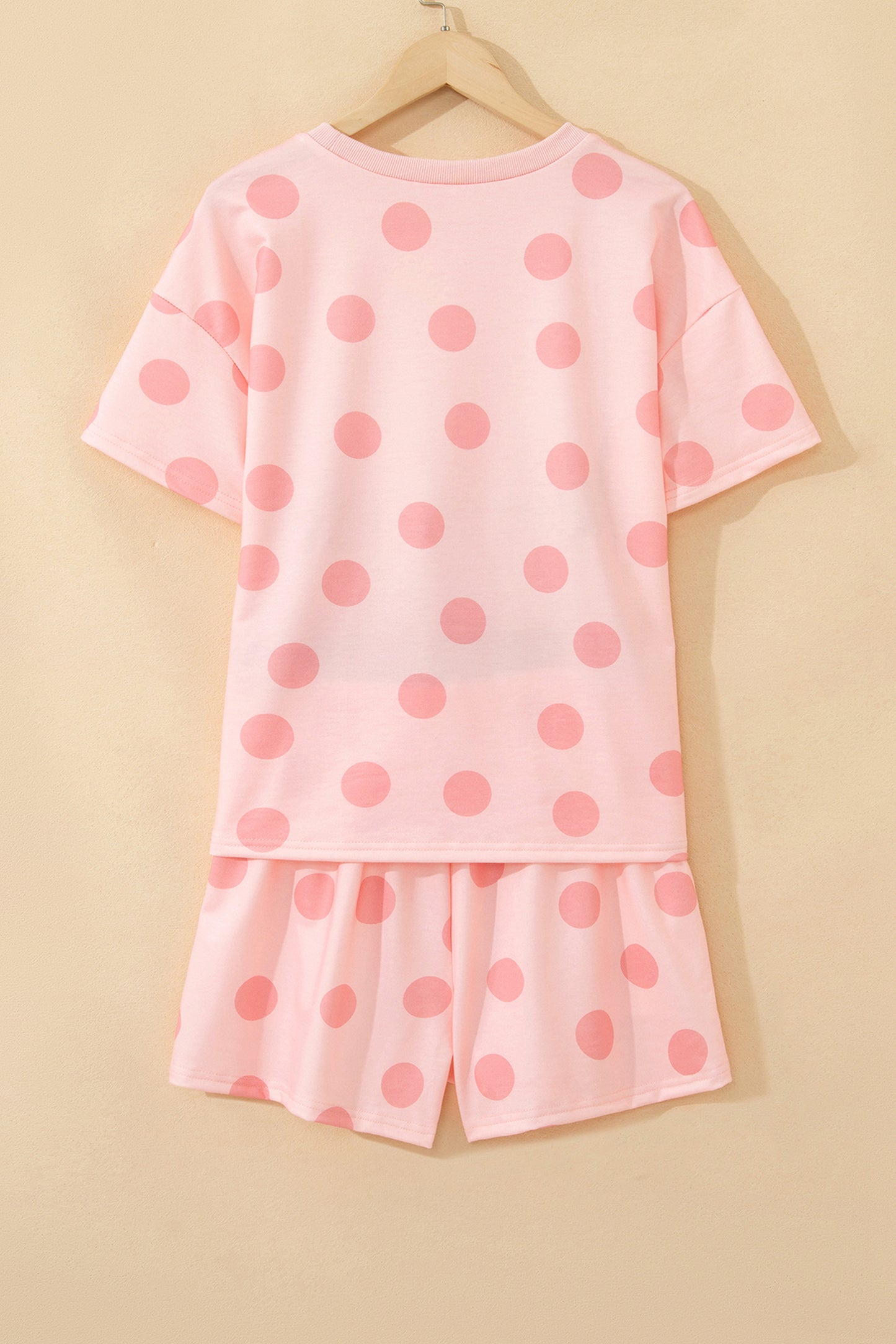 Polka Dot Drop Shoulder Tee & Drawstring Shorts Set