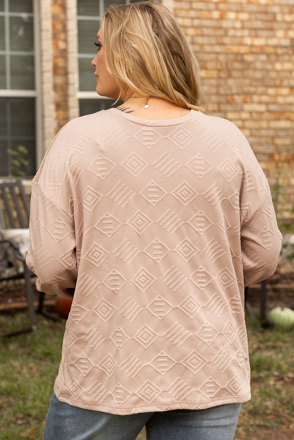 Textured Drop Shoulder Crew Neck Sweatshirt | Plus Size | Cream | 1X–4X