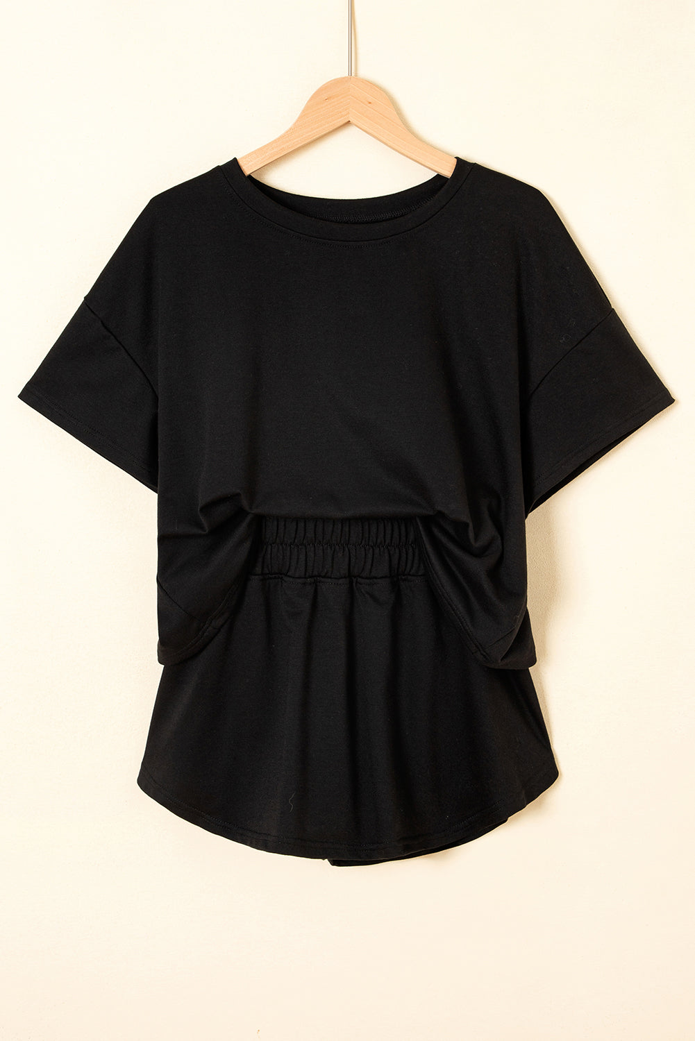 Cropped Tee and Ruffle High Waist Skort Set in Black