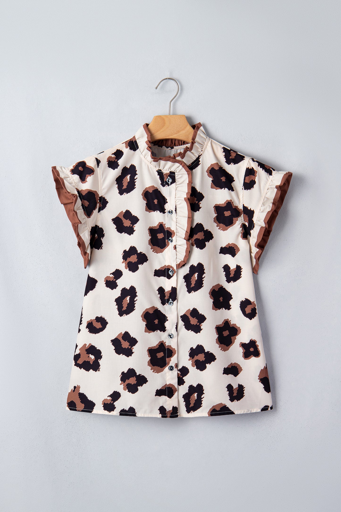 Leopard Print Ruffle Sleeve Blouse Women S–XL