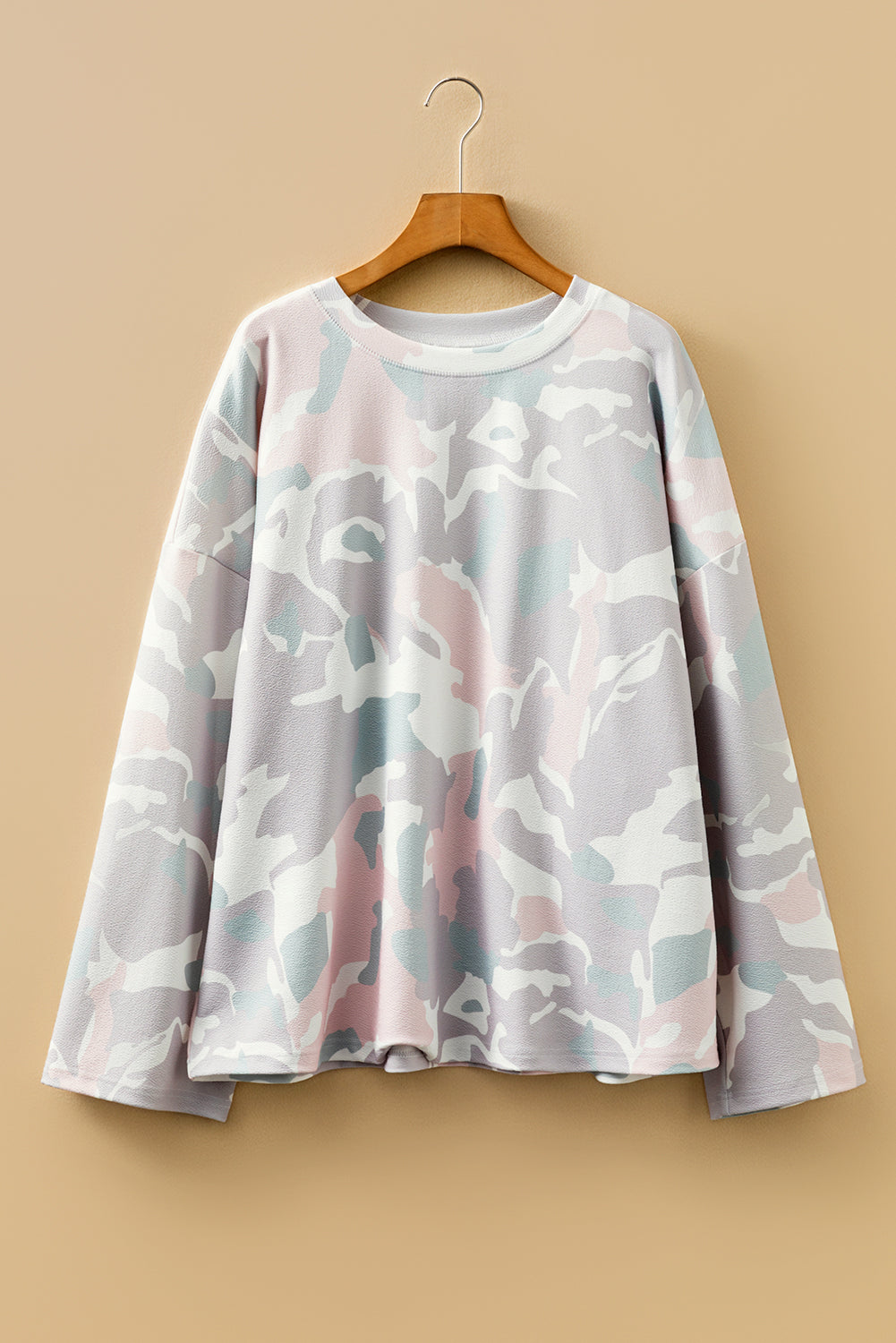 Pastel Camo Drop Shoulder Loose Pullover Top | Plus Size | 1X–4X