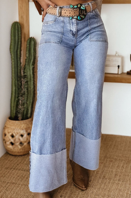 Wide Leg Blue Denim Jeans Women High Rise S–XL (Sizes 4–16)