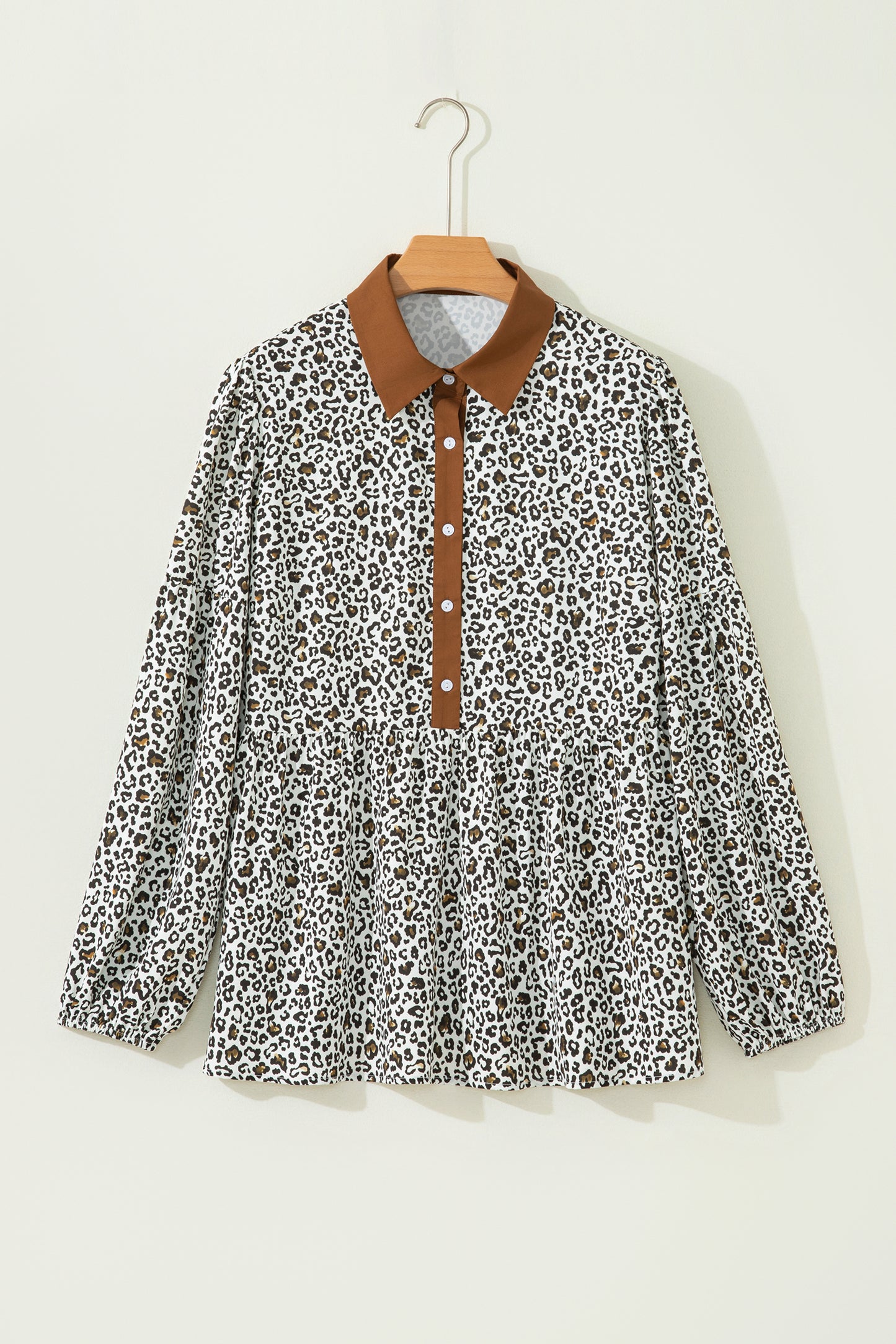 Womens Plus Size Leopard Print Puff Sleeve Blouse 1X–4X