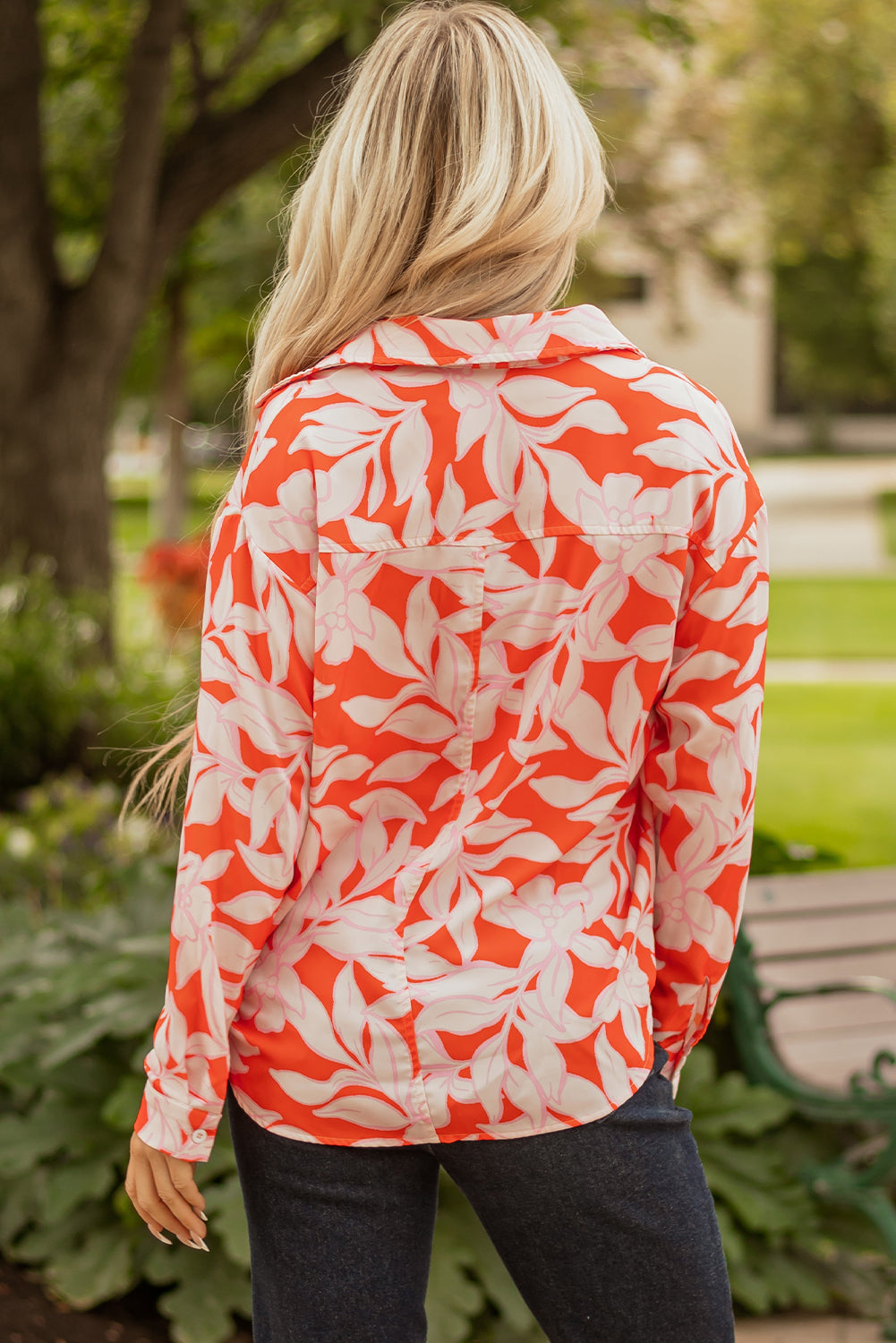 Orange Floral Blouse Women S–XL