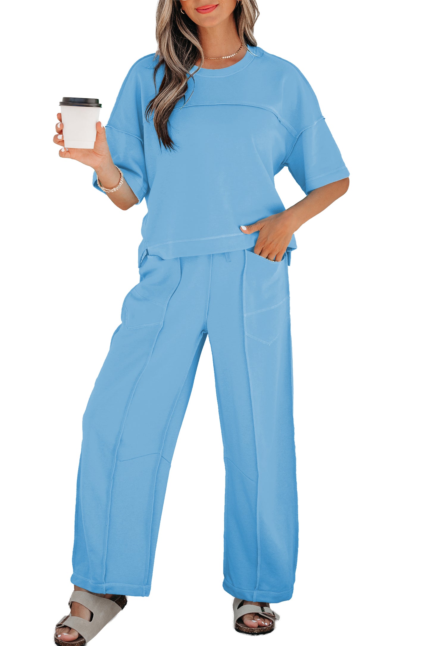 Drop Shoulder Boxy Tee & Barrel Pants Two-Piece Set | S–XL | 5 Colours