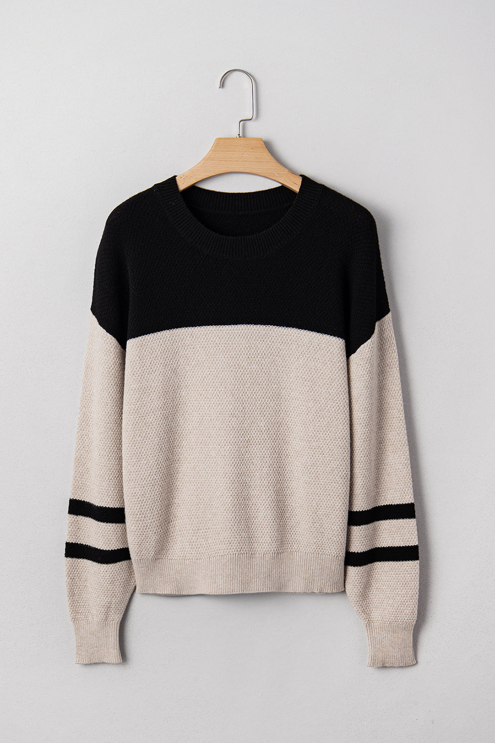 Colorblock Knit Striped Sleeve Sweater