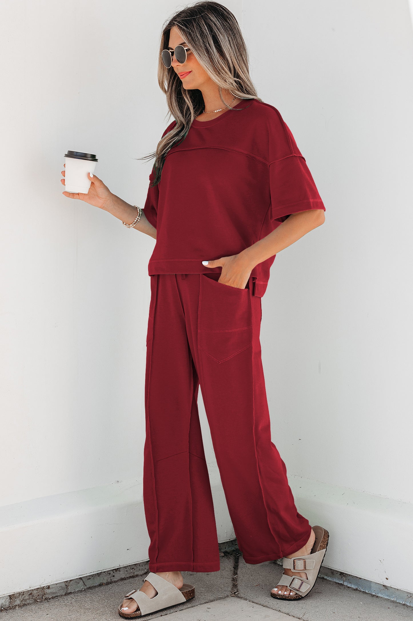 Drop Shoulder Boxy Tee & Barrel Pants Two-Piece Set | S–XL | 5 Colours