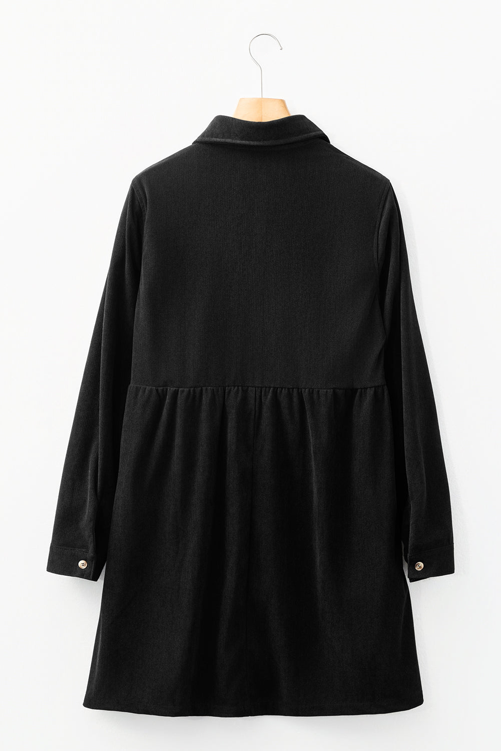 Corduroy Half Button Collared Mini Dress in Black