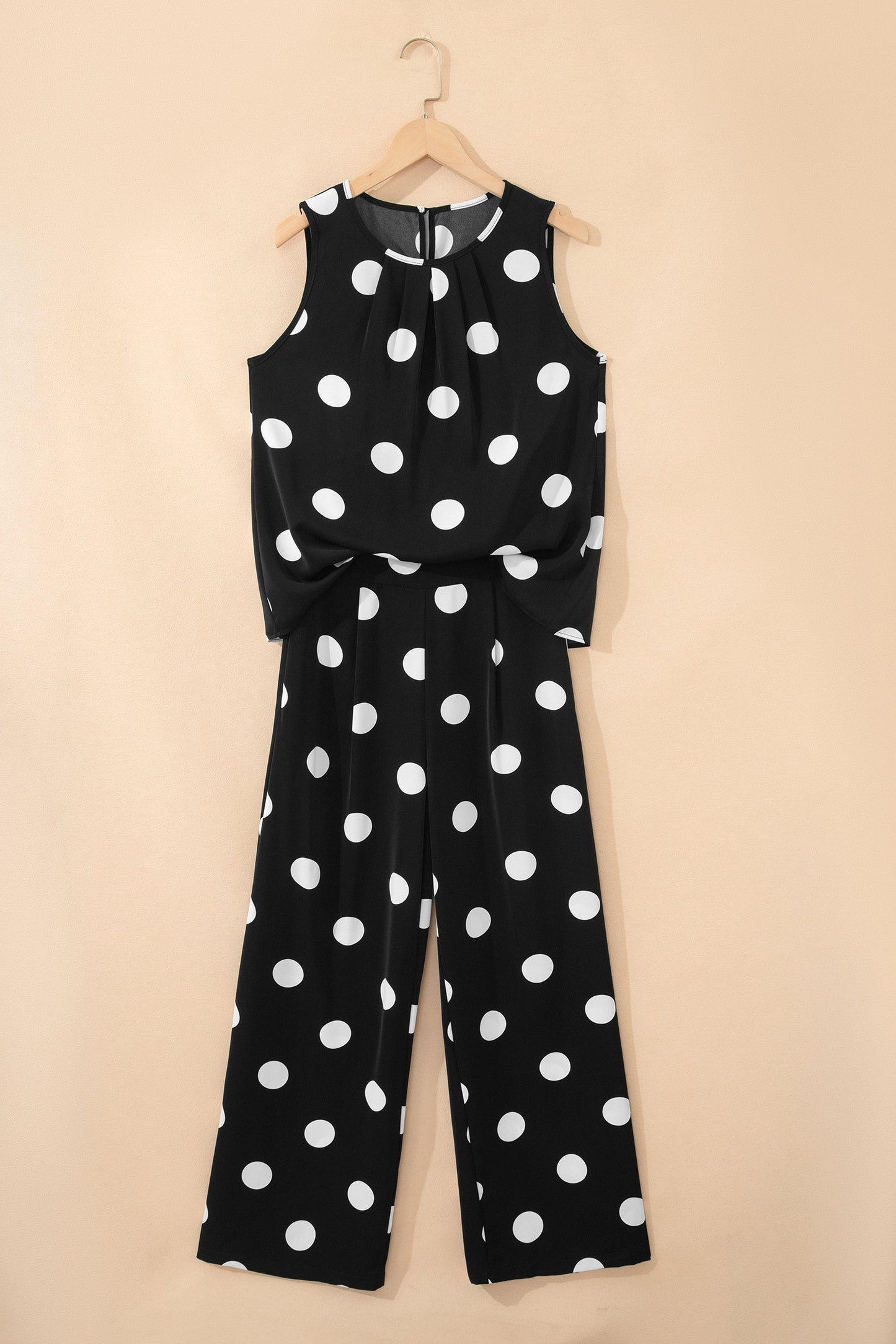 Black Polka Dot Tank and Wide Leg Pants Set Women S–XL