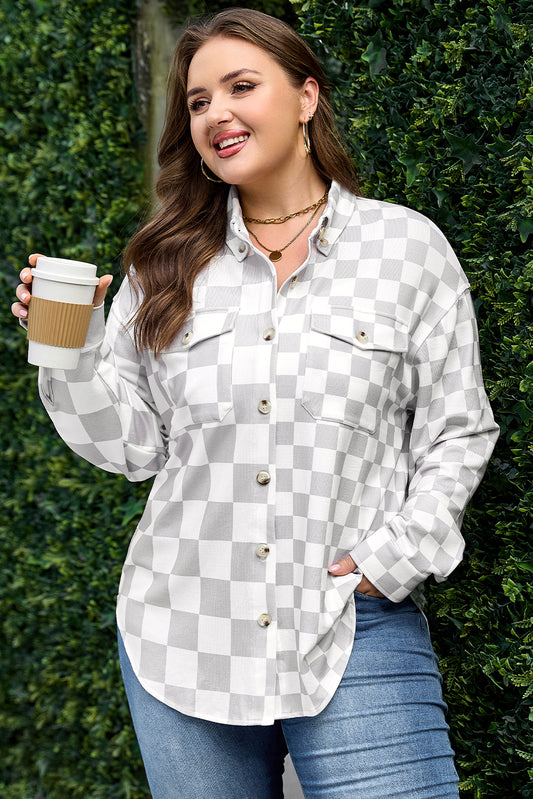 Checkered Button-Down Western Jacket | Plus Size | Khaki | 1X–4X