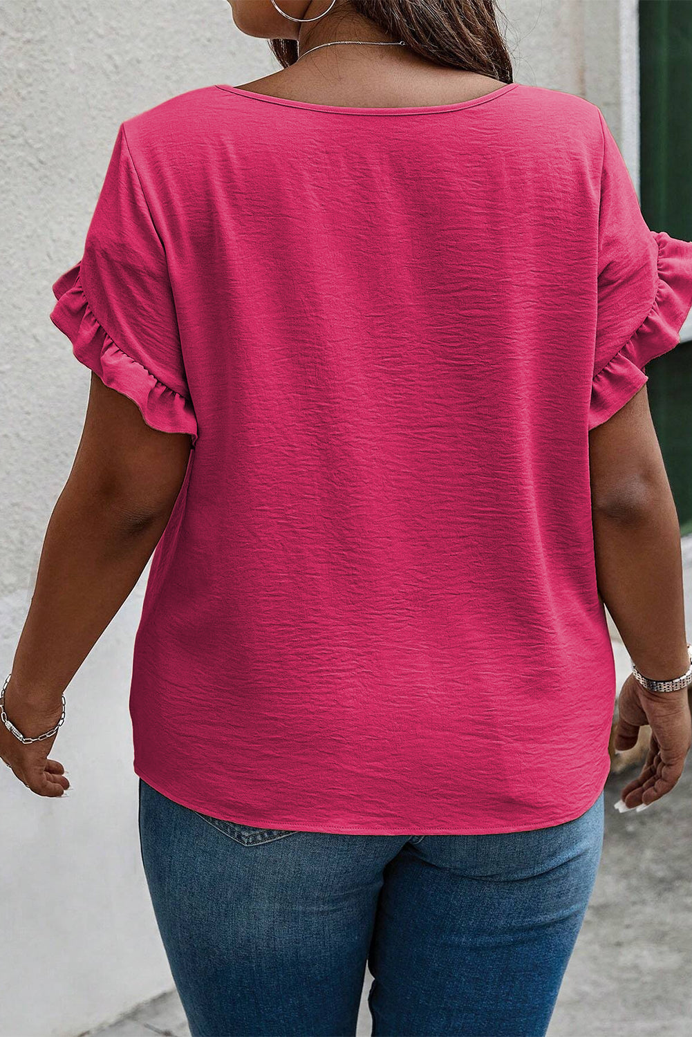 Plus Size Pink Ruffle Sleeve Top Women 1X–3X