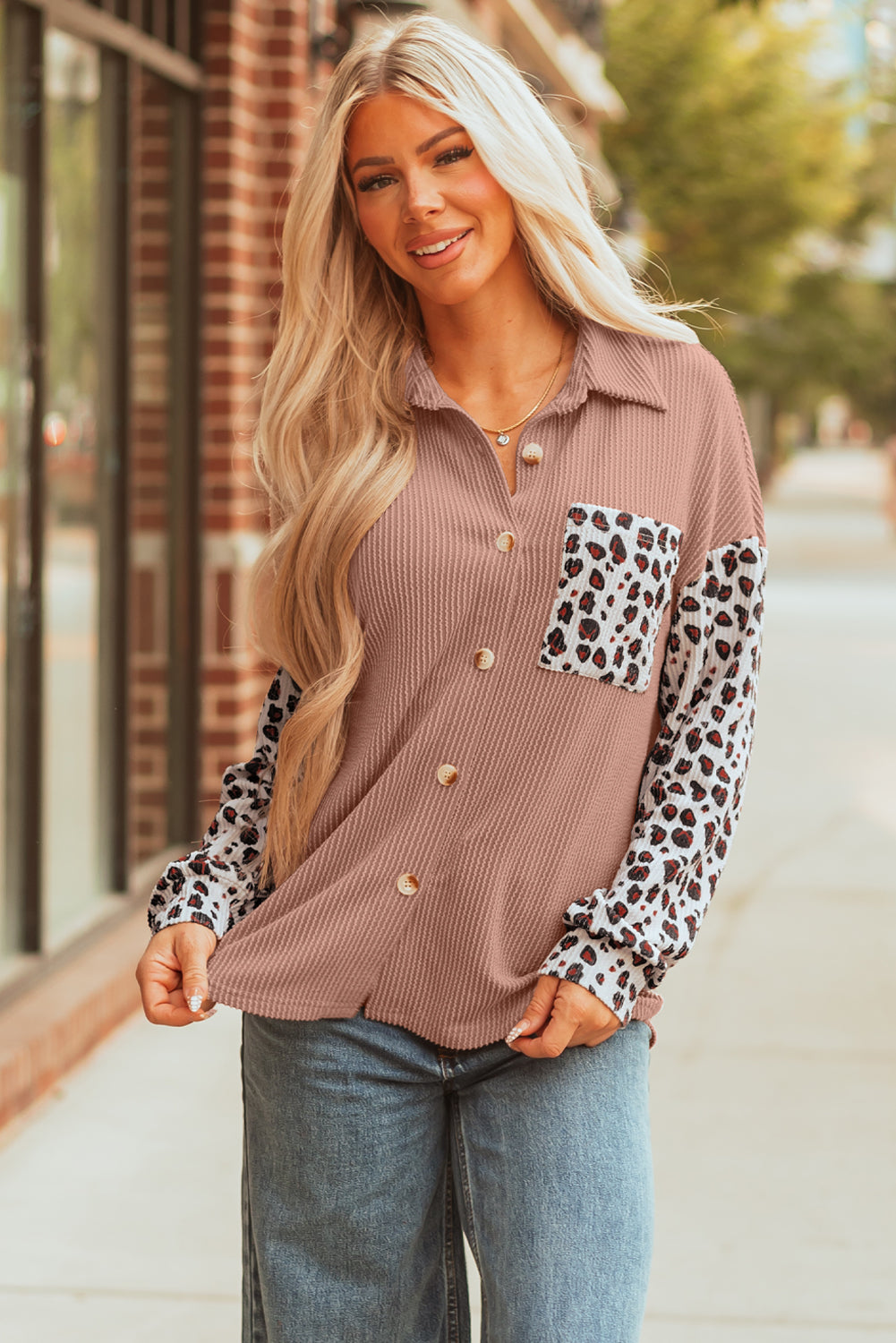Leopard Patch Twisted Ribbed Western Top
