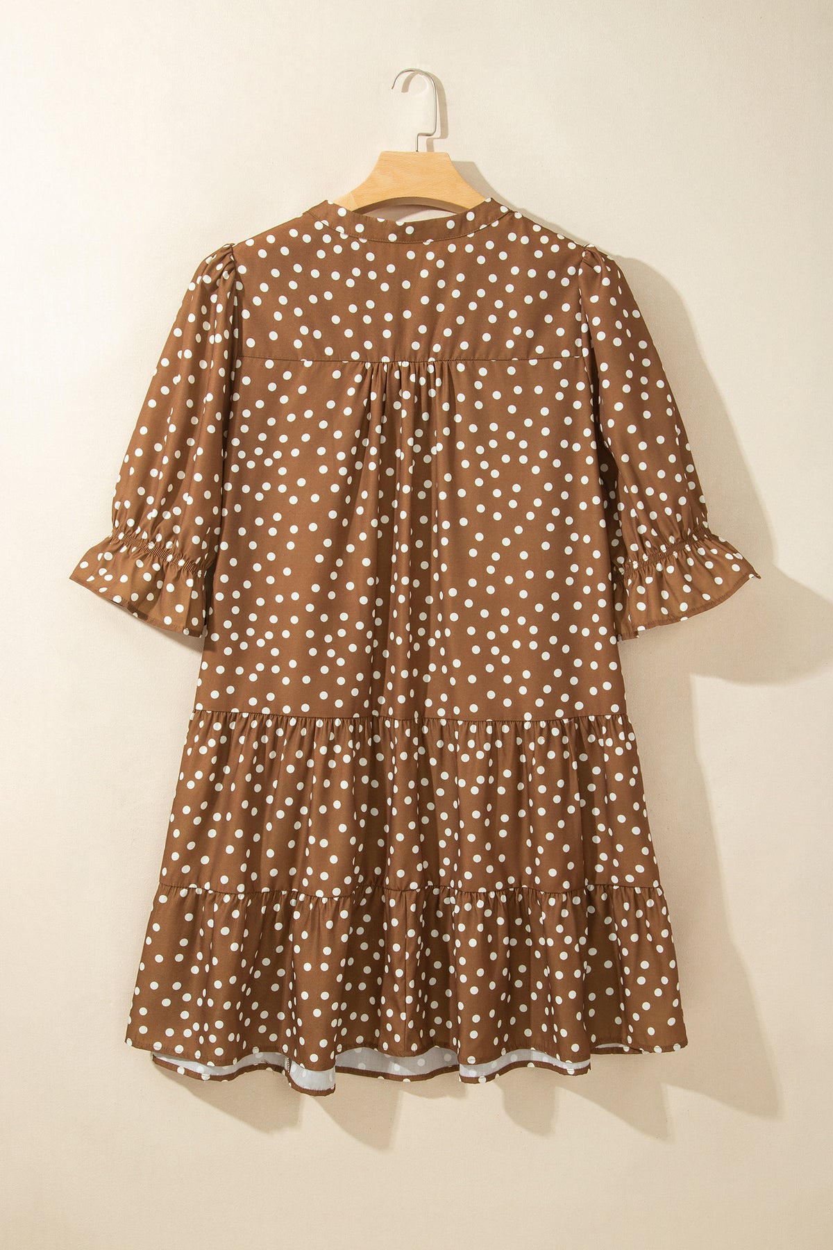 Plus Size Brown Polka Dot Long Sleeve V-Neck Shift Dress 1X to 4X