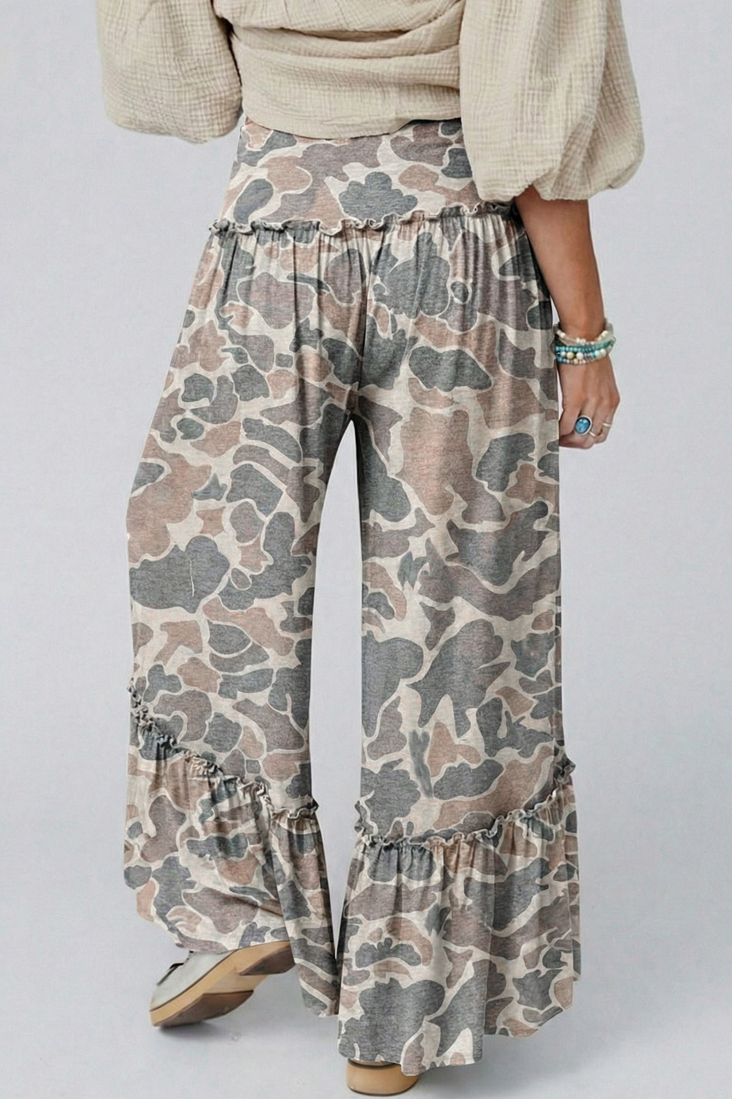 Camo Print Wide Leg Pants Women S–XL