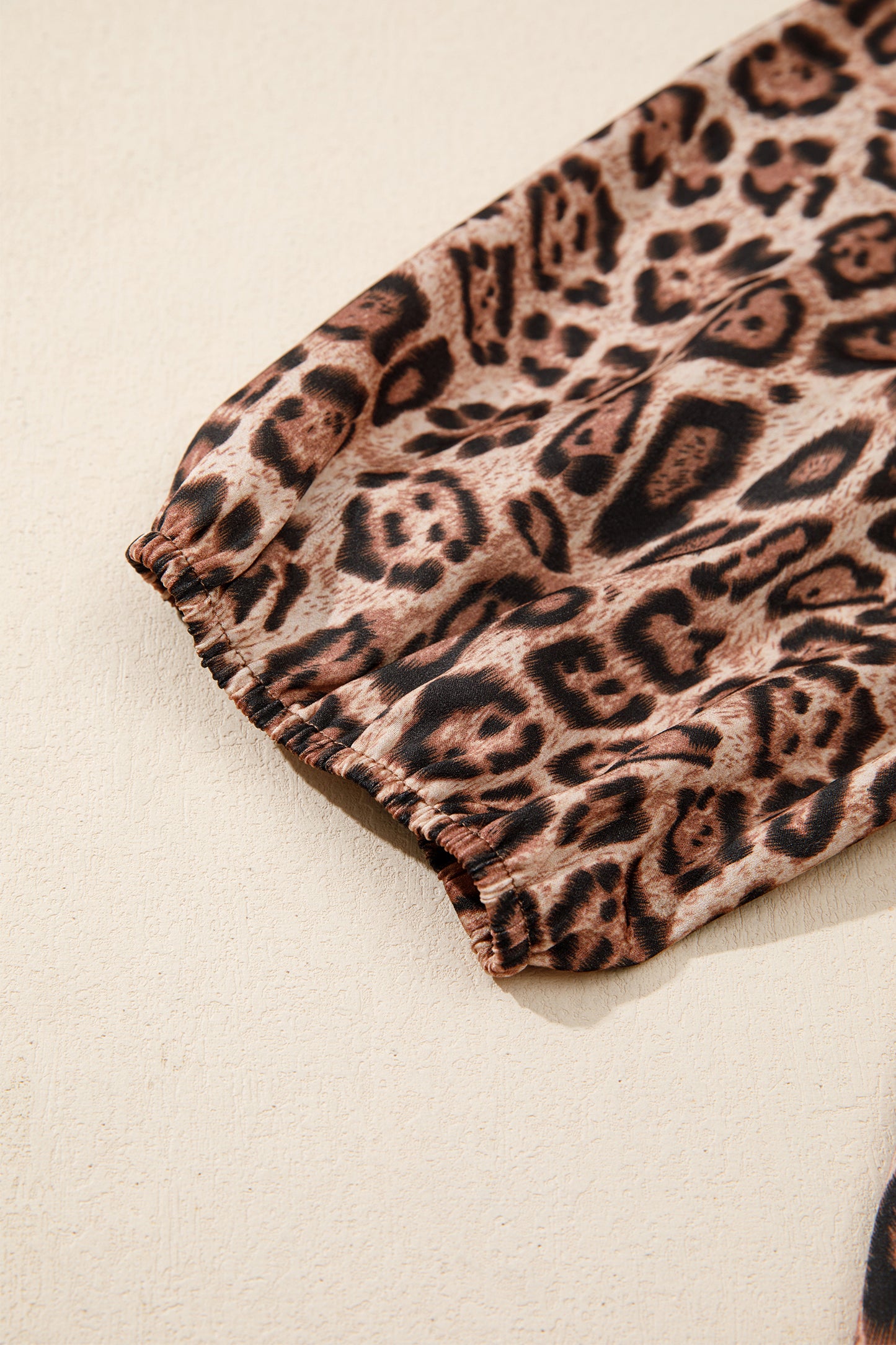 Brown Leopard Print Bow Tie Puff Sleeve Blouse