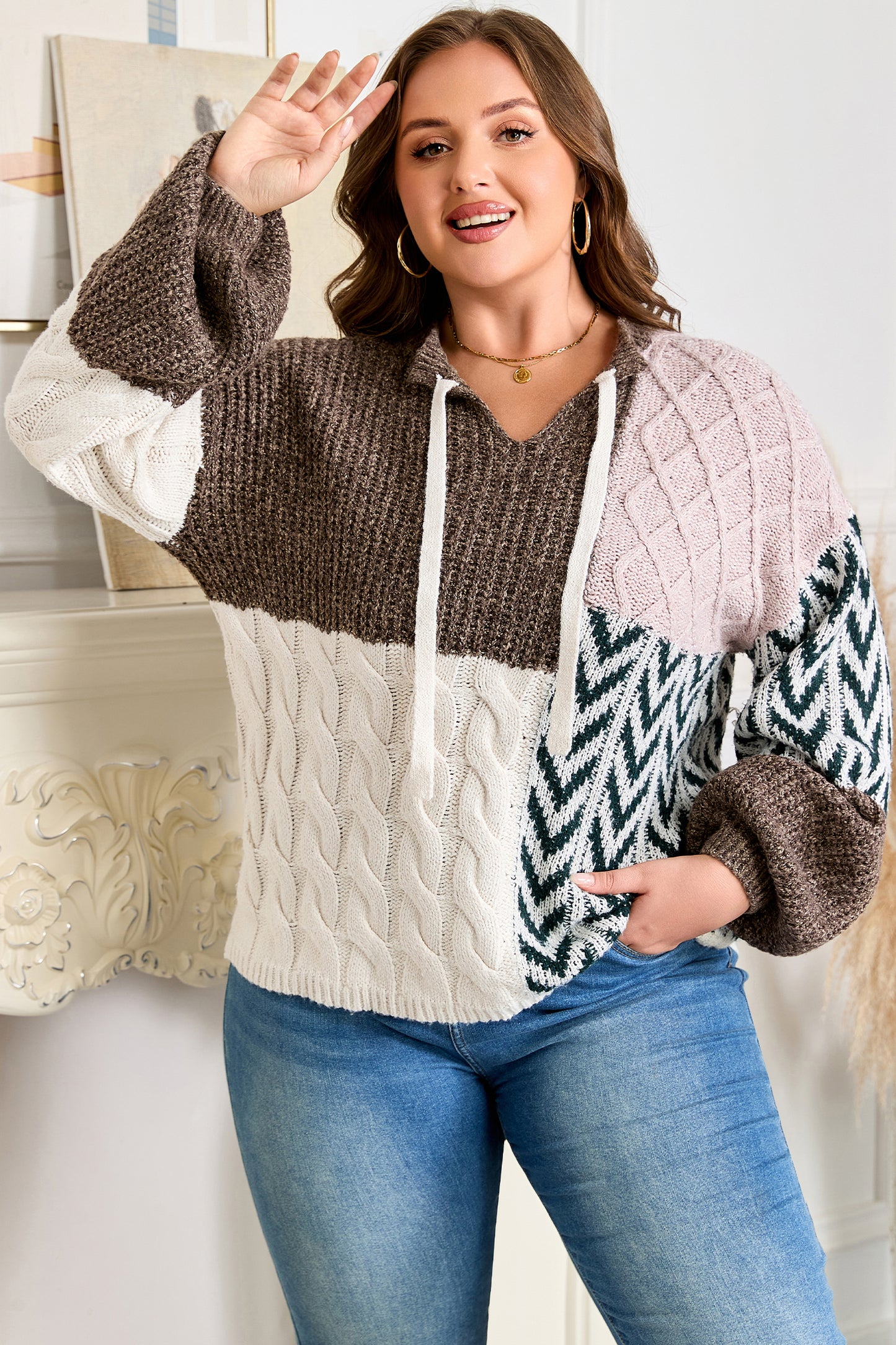 Plus Size Color Block Patchwork Sweater Women 1X–4X
