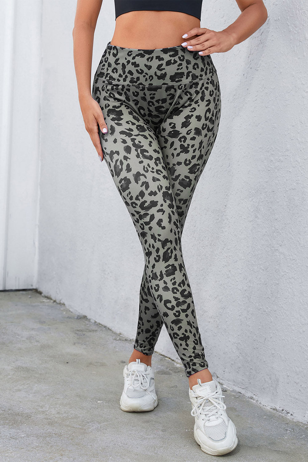 Gray Leopard Print High Stretch Active Leggings