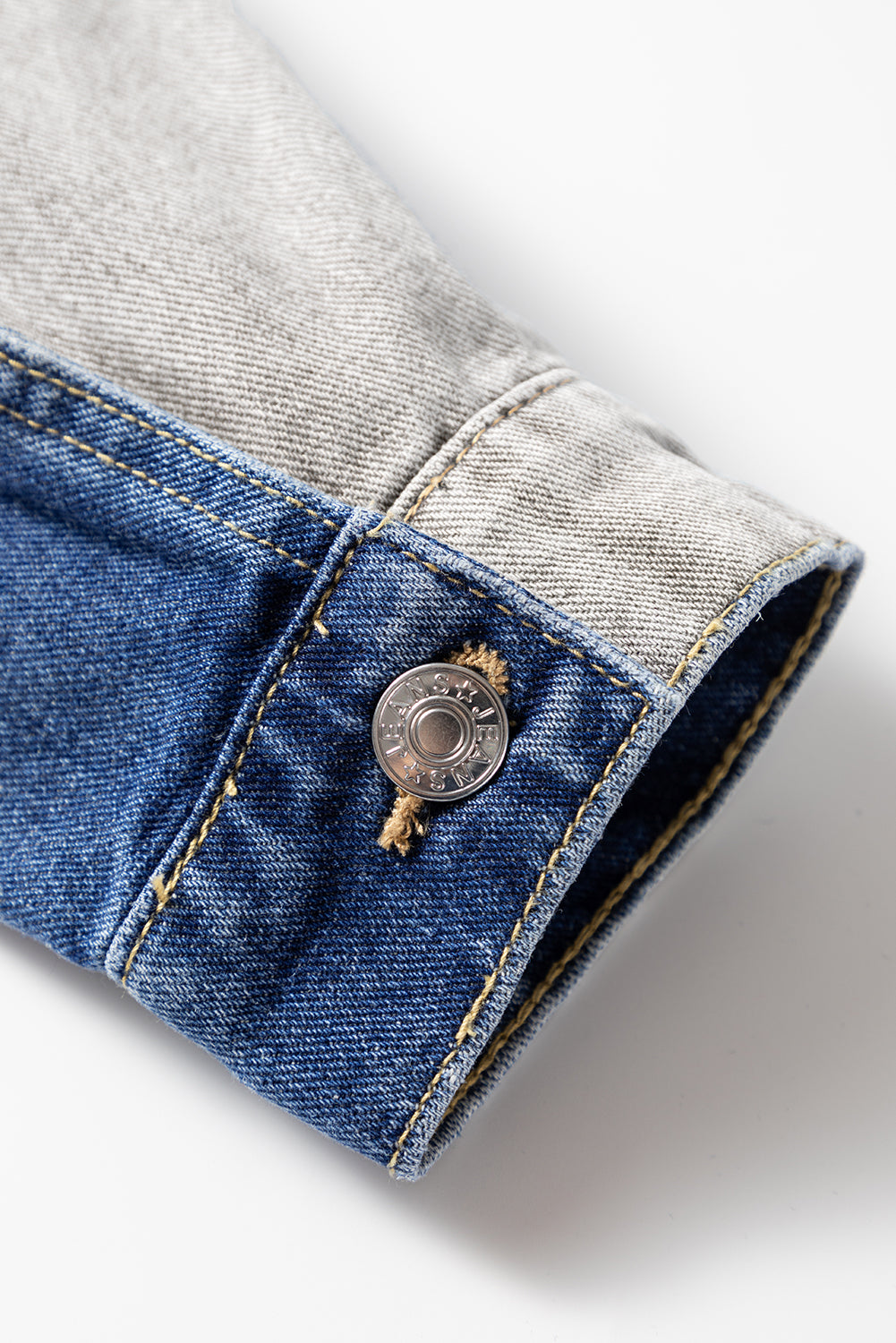 Dusk Blue Color Block Patchwork Flap Detail Distressed Cropped Denim Jacket
