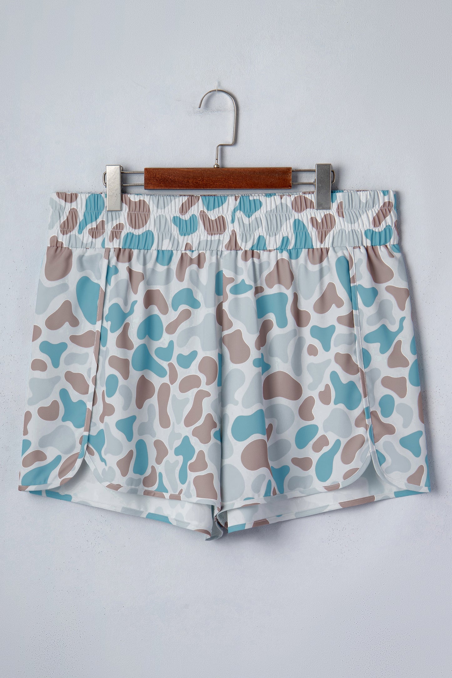 Multicolour Plus Size Camouflage Elastic Waist Athleisure Shorts