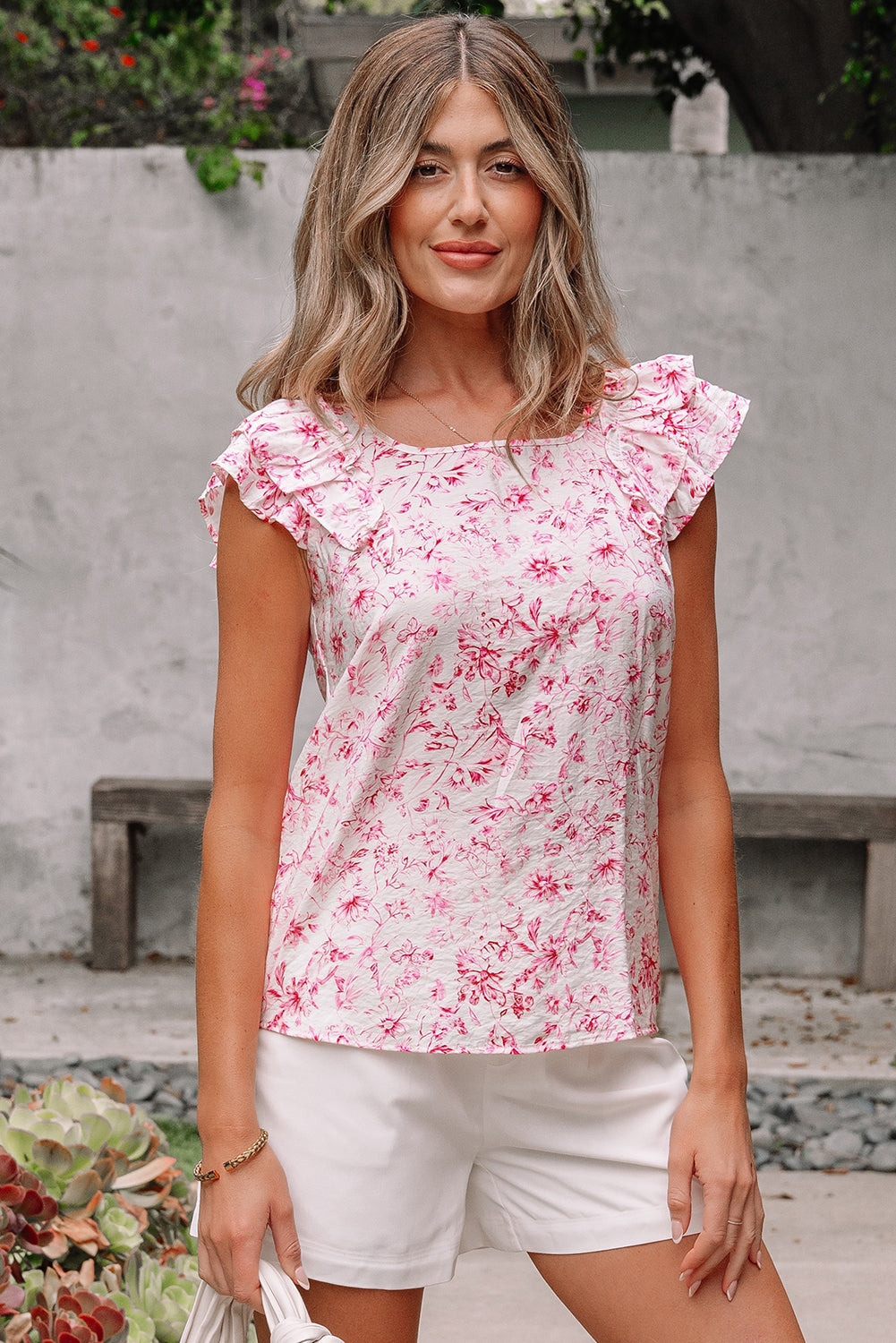 Floral Ruffle Sleeve Bow Back Blouse Women S–XL