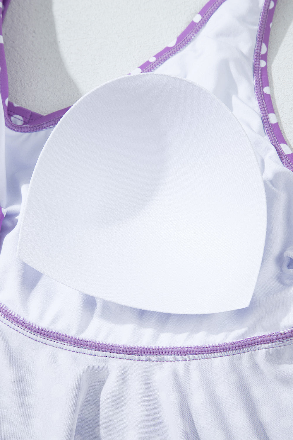 Purple Plus Size Polka Dot Print Ruffled Knotted V Neck Tankini Set