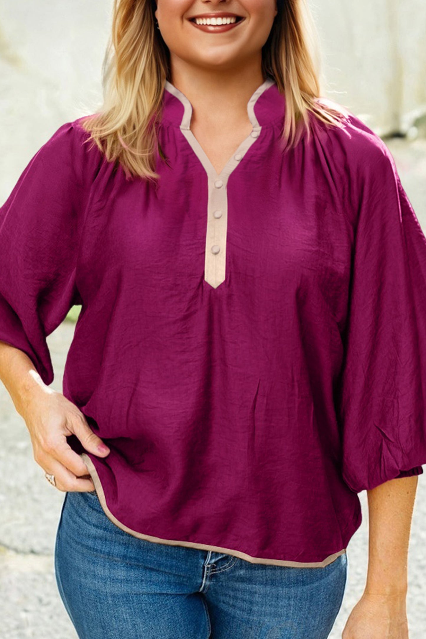 Womens Plus Size Maroon V Neck Blouse 1X–4X