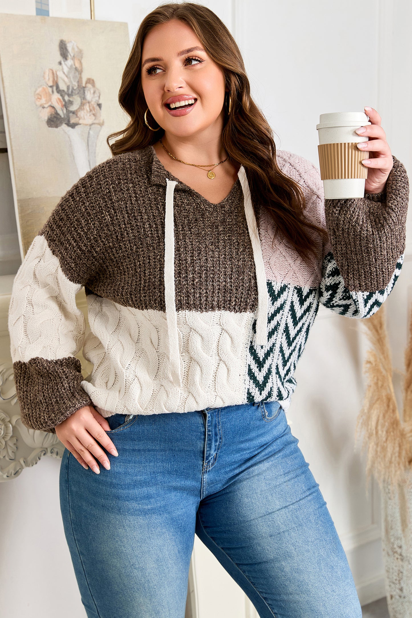 Plus Size Color Block Patchwork Sweater Women 1X–4X