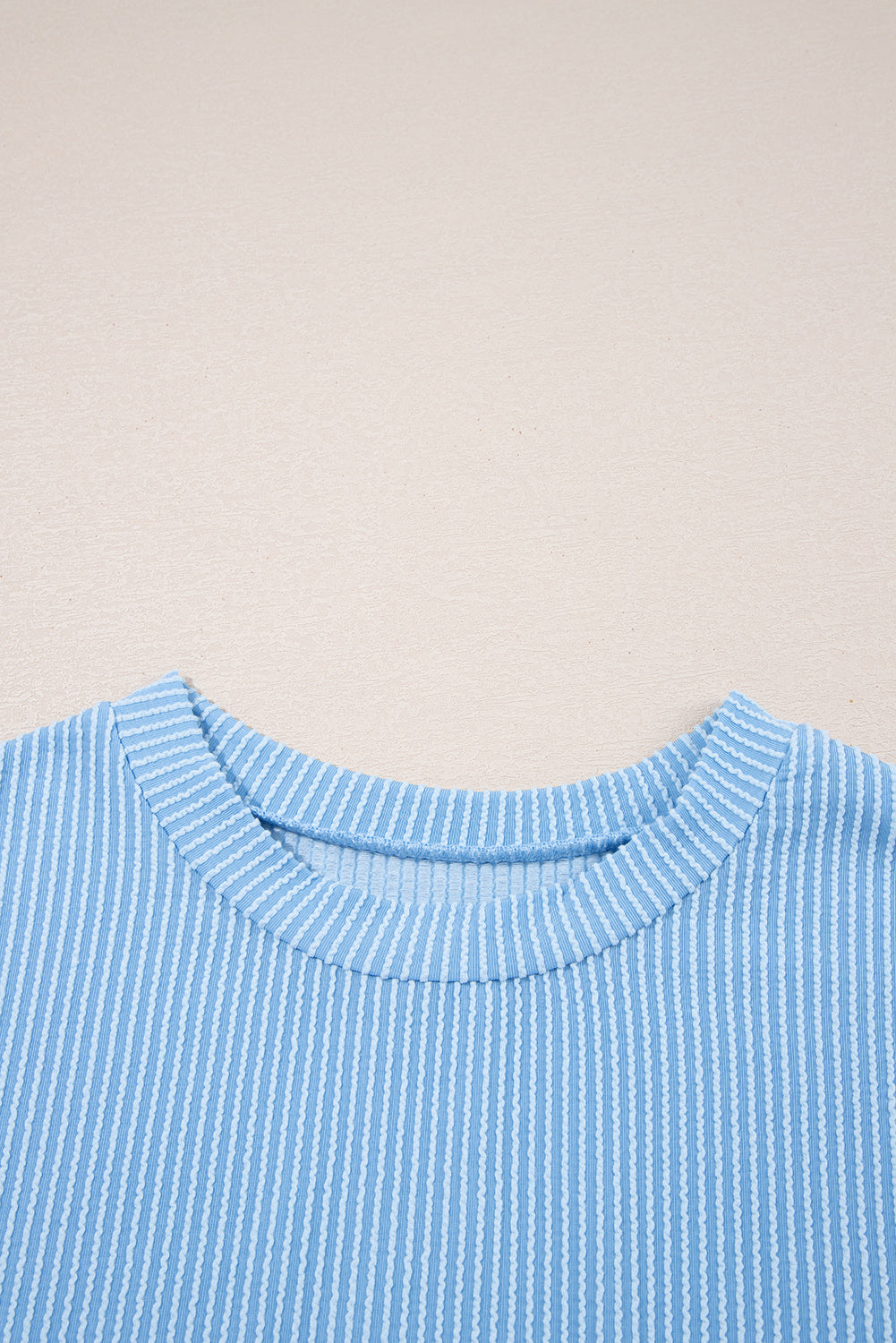 Corded Knit Color Block Pocketed Crew Neck Tee