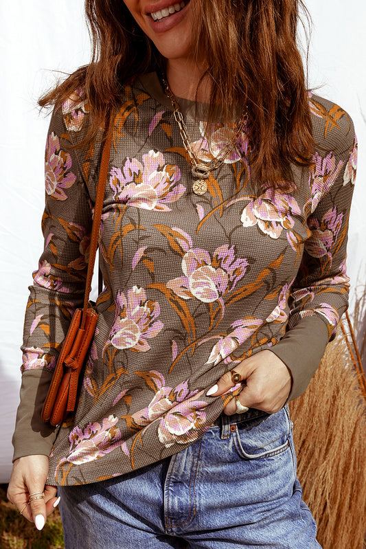 Floral Waffle Knit Long Sleeve Top Women S–XL