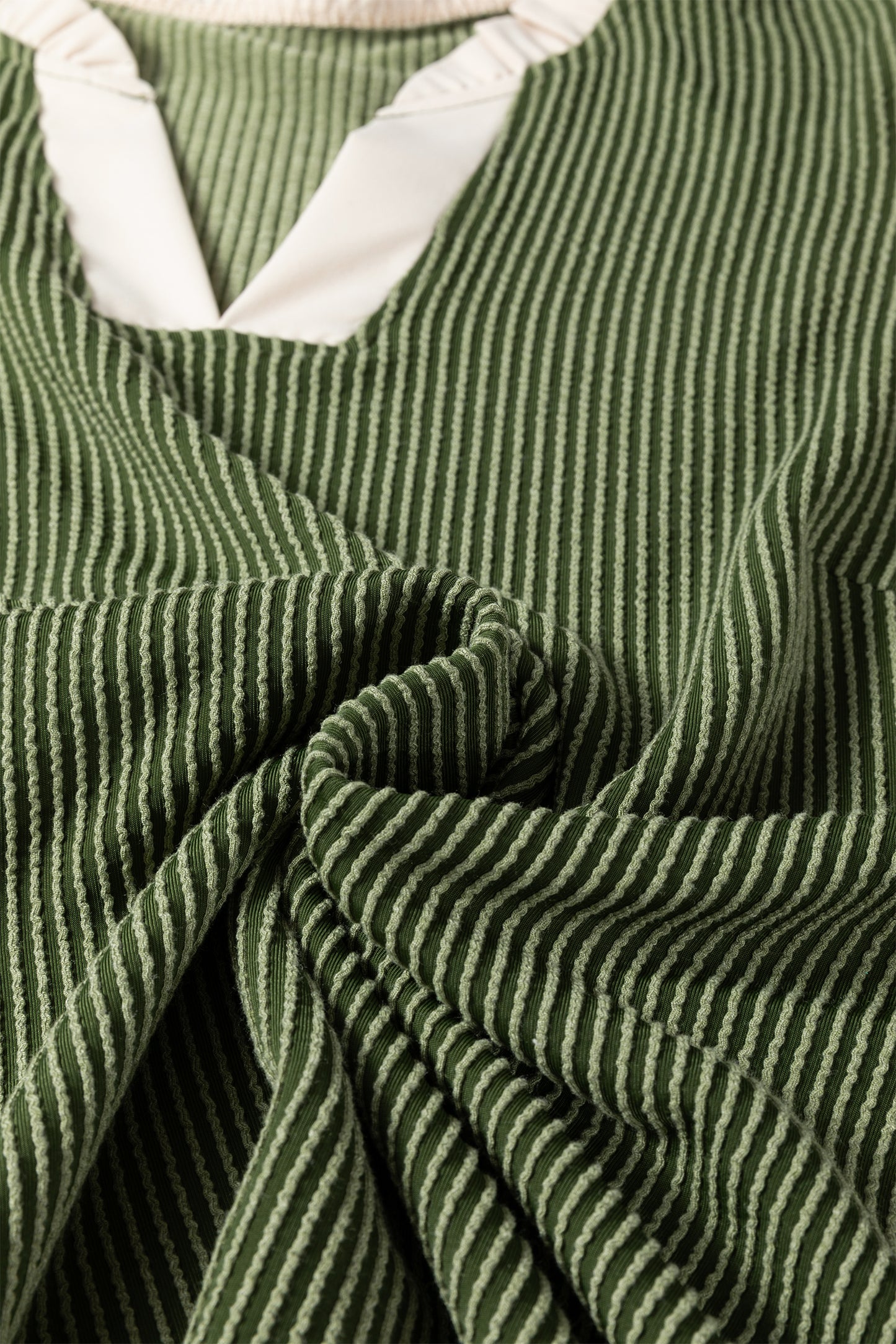 Frilled Neckline Ruffled Sleeve Ribbed Blouse | Plus Size | Vineyard Green | L–4X