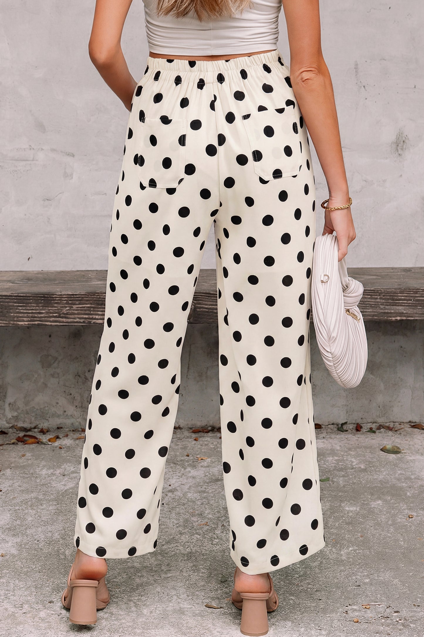 Polka Dot Cropped Pants Women Light Blue White S–XL