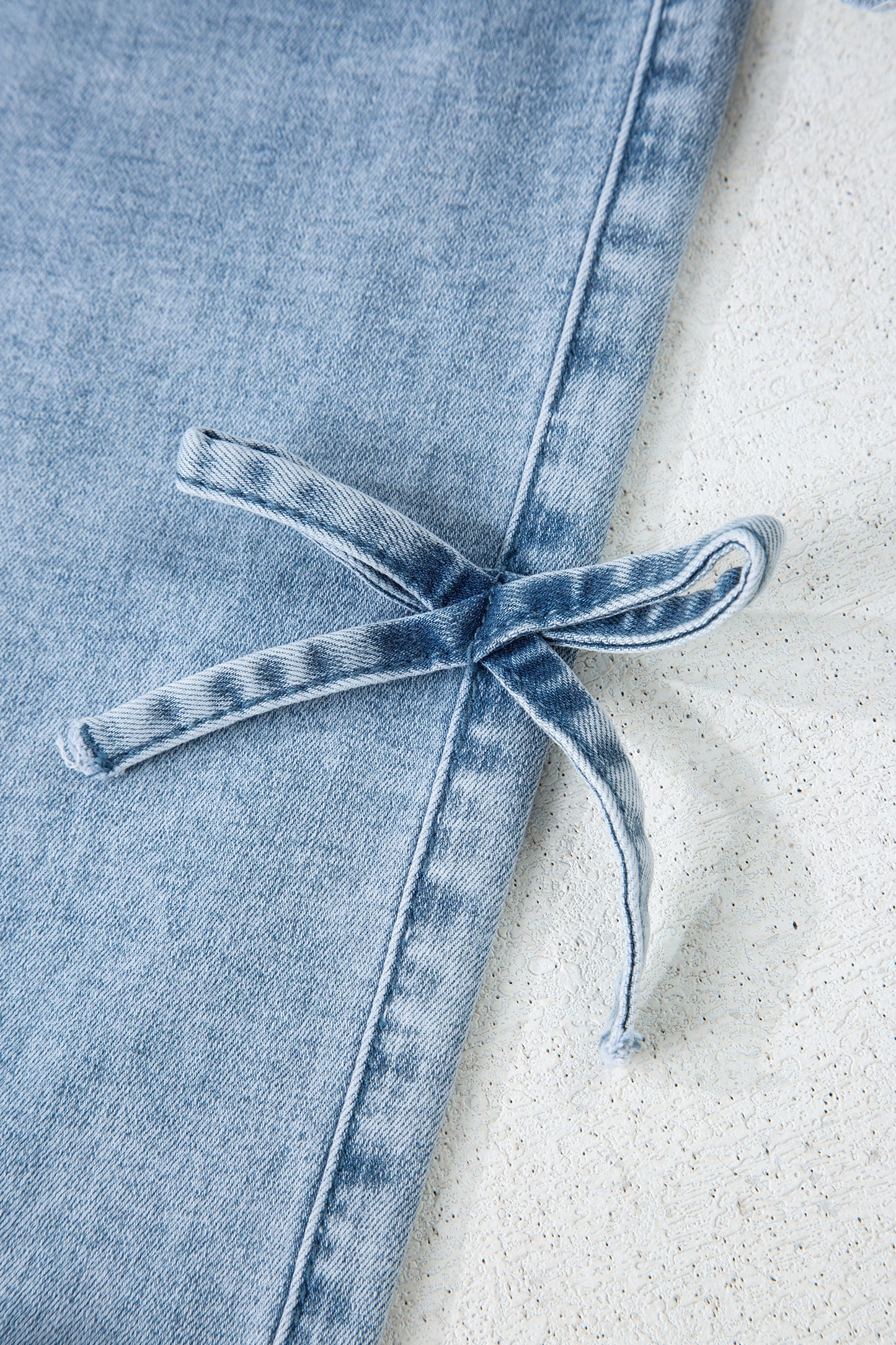 Light Blue Bow Knot Side Detail High Waist Straight Leg Jeans