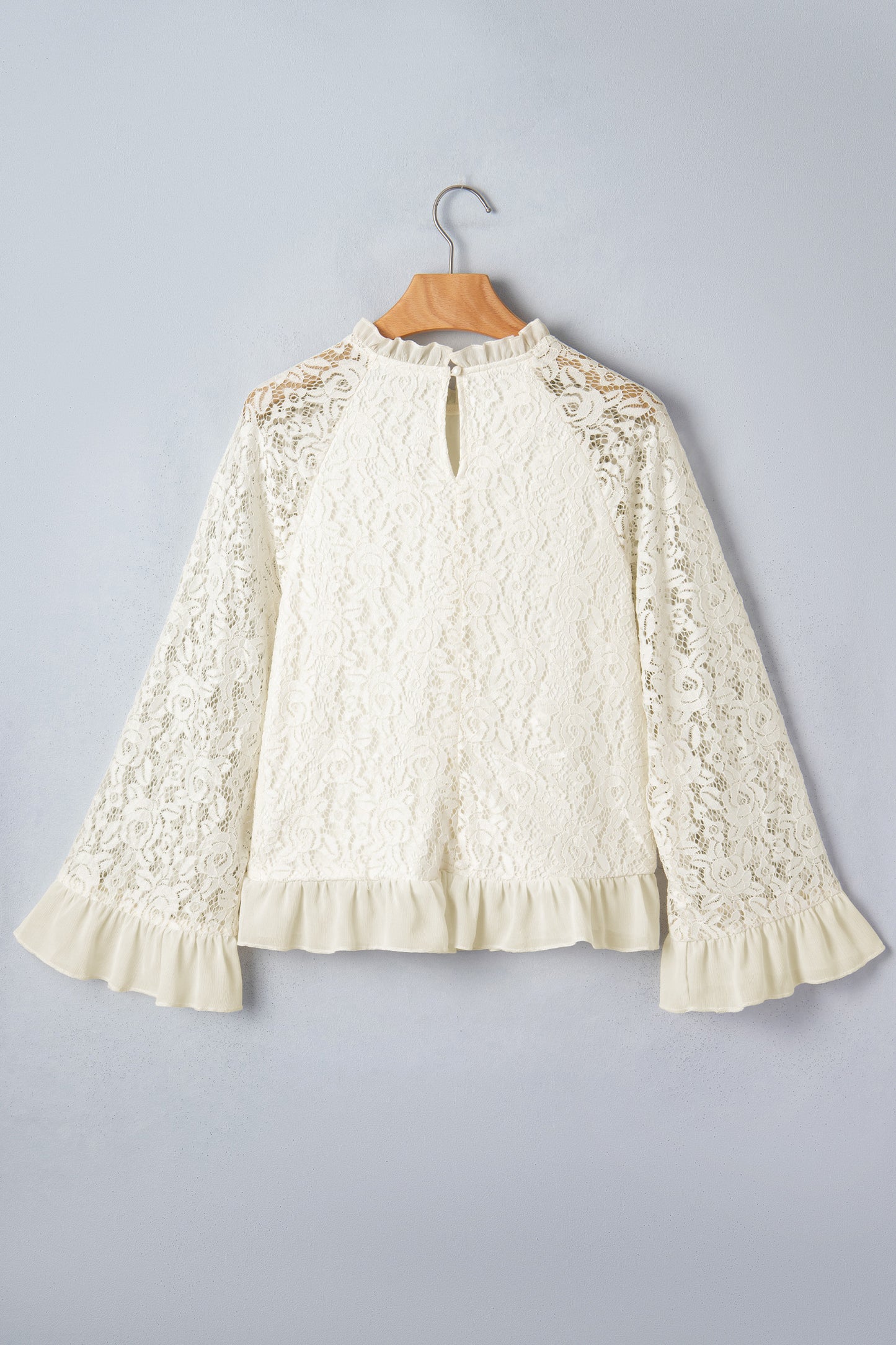 White Lace Long Sleeve Ruffle Blouse Women S–XL