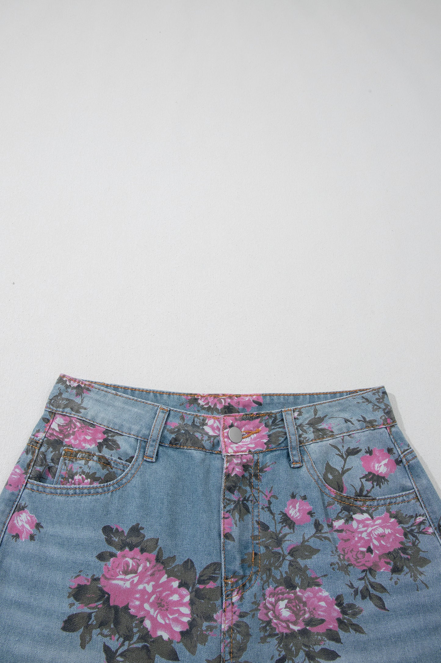 Light Blue Floral Print Cropped Wide Leg Jeans Women Size 4–16