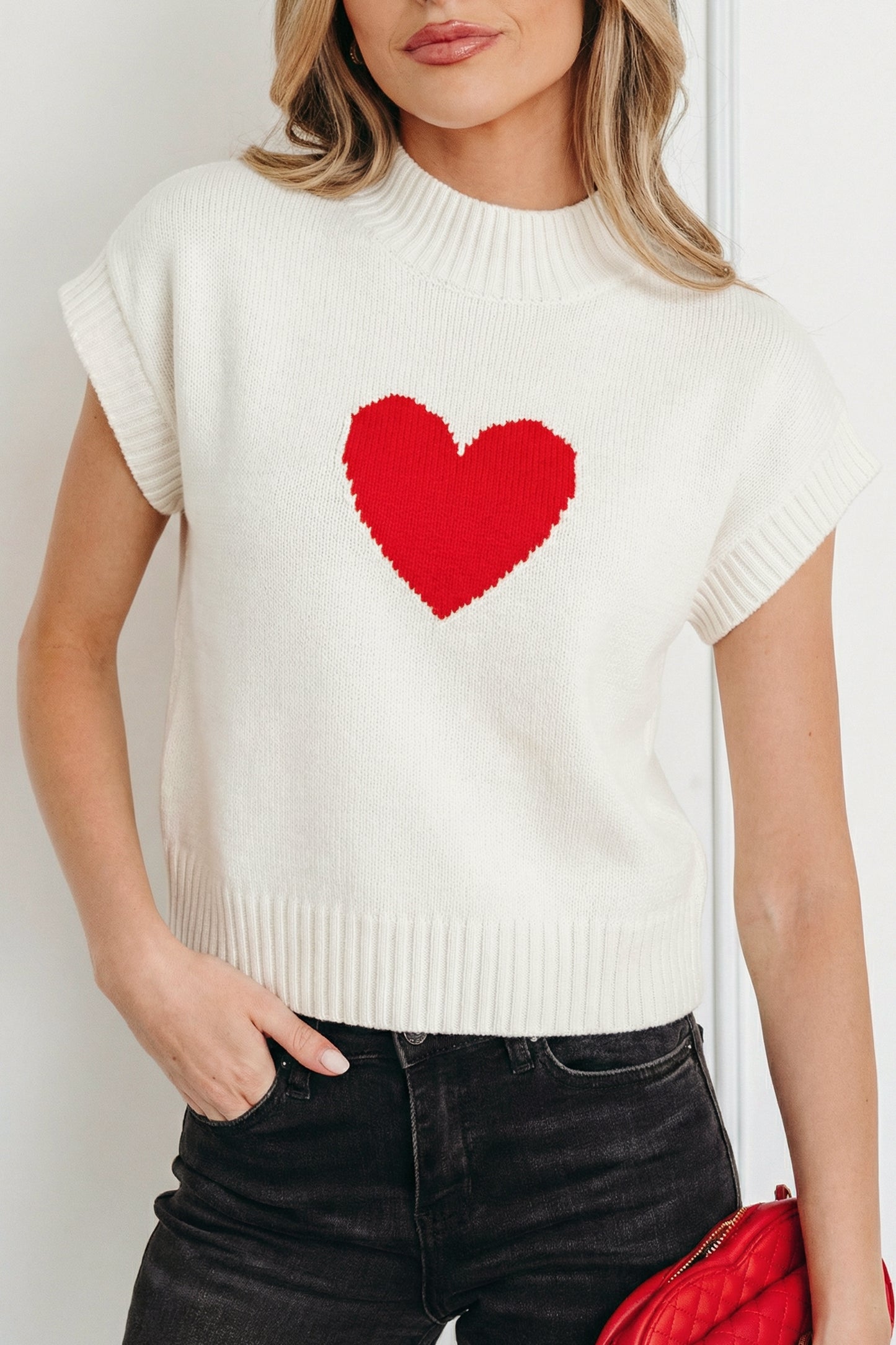 Heart Graphic Cropped Short Sleeve Sweater