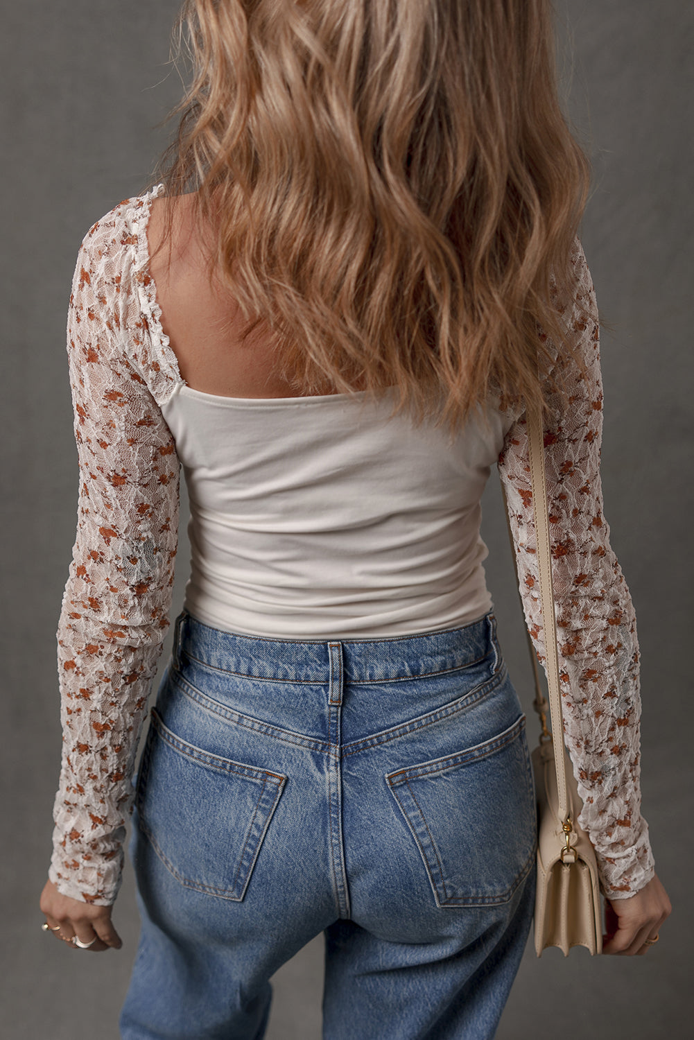 White Floral Lace Patchwork Square Neck Long Sleeve Top – Women's Romantic Top