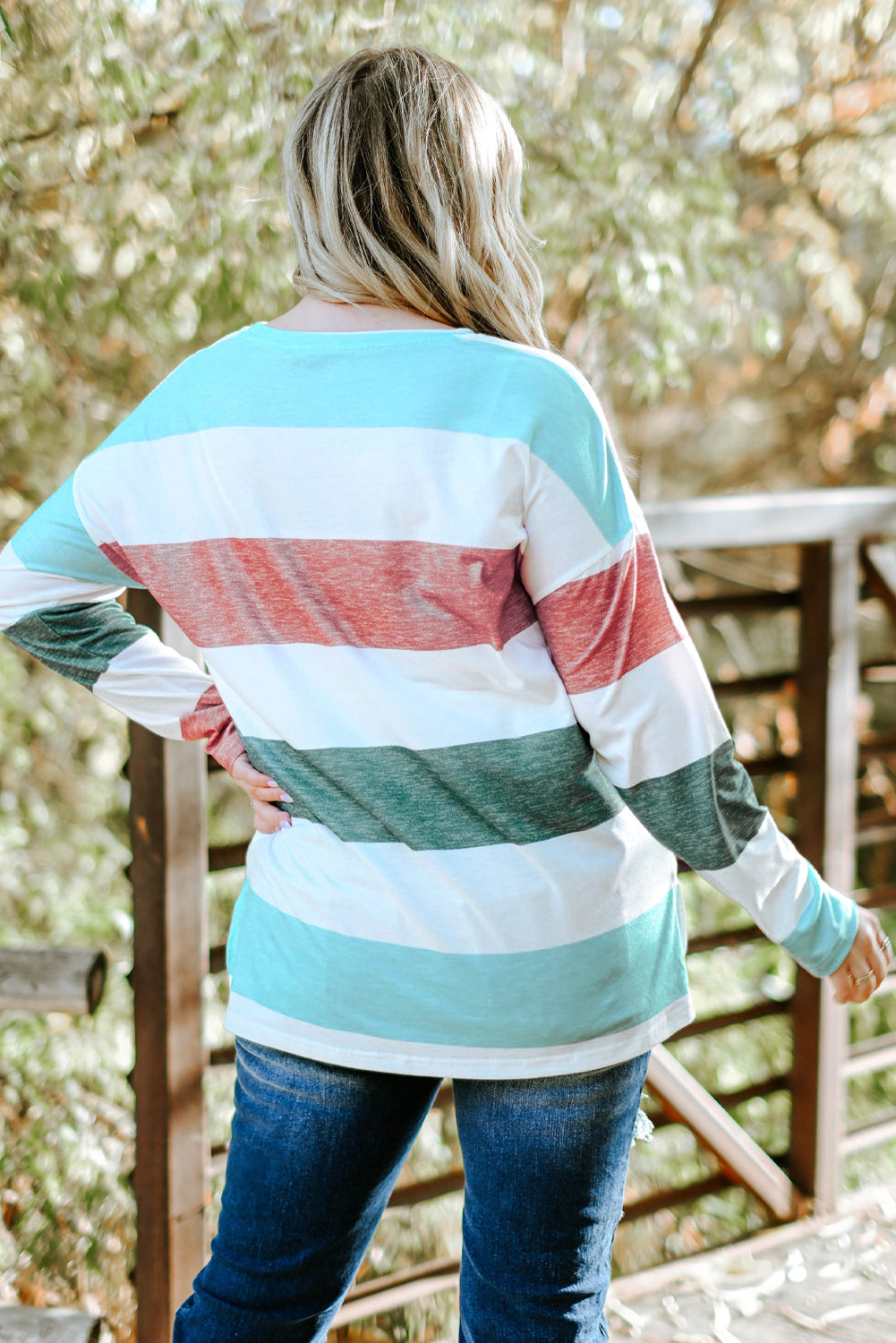 Plus Size Striped Long Sleeve Top Women Multicolor 1X–4X