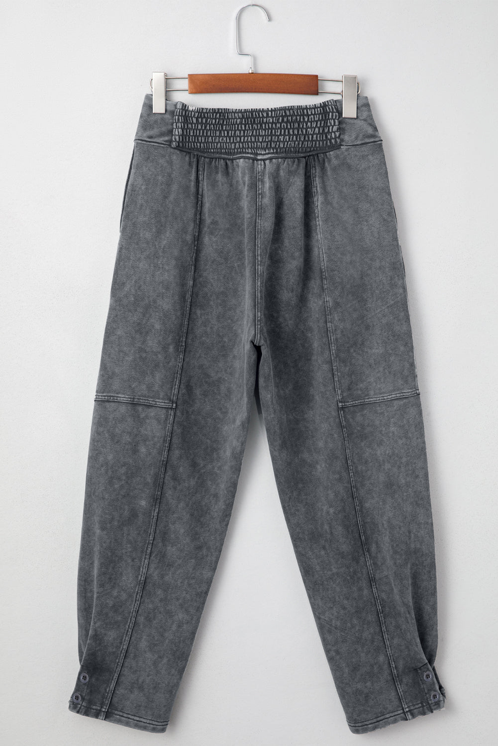 Grey Mineral Wash High Waist Smocked Jogger Pants